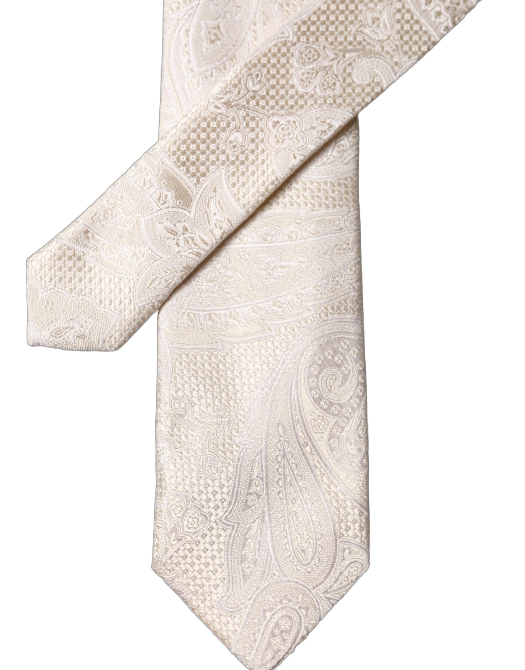 Dolce & Gabbana Off White Floral Silk Adjustable Men Tied Necktie Tie | Regal Royce