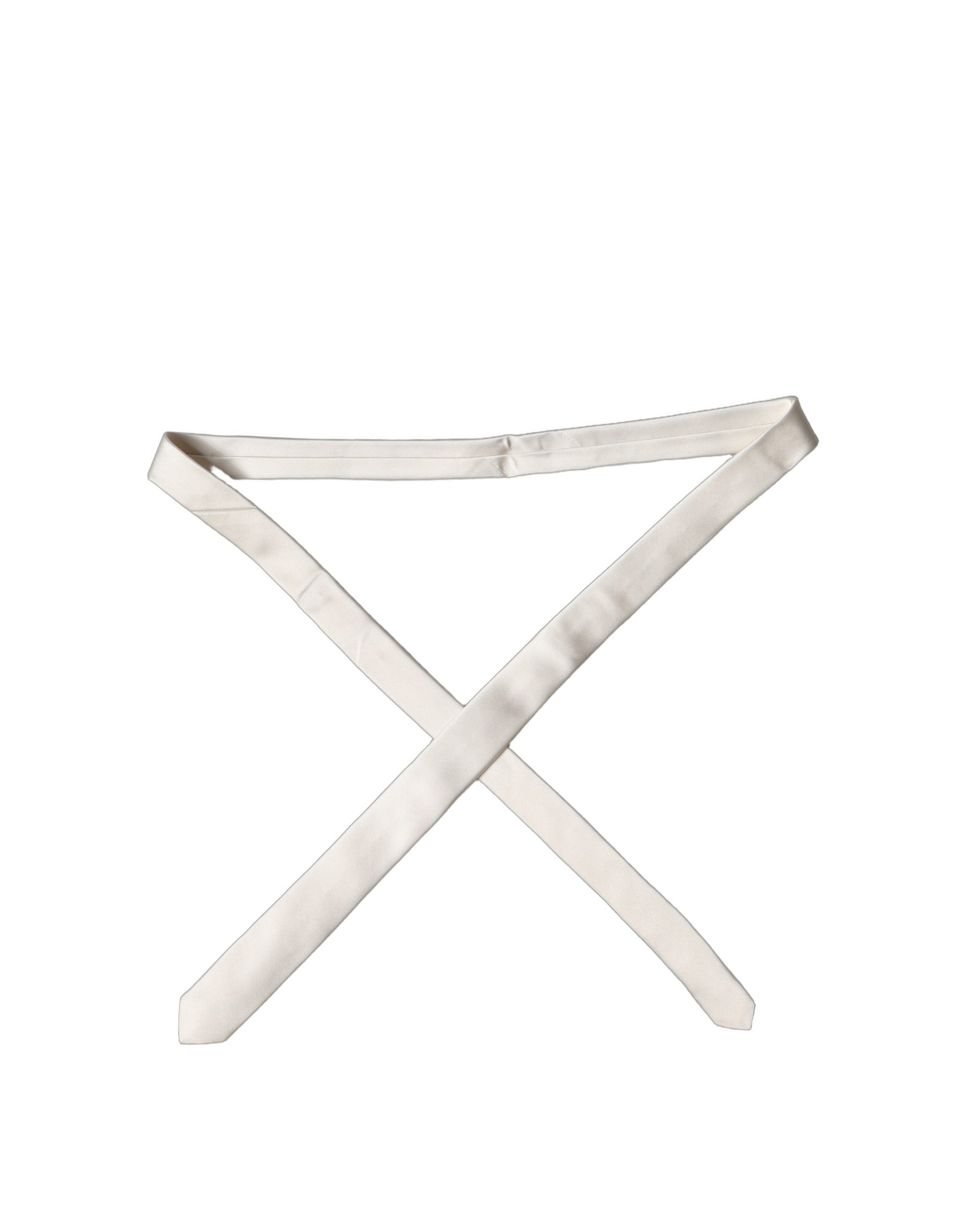 Dolce & Gabbana Off White Satin 100% Silk Adjustable Men Tied Necktie Tie | Regal Royce