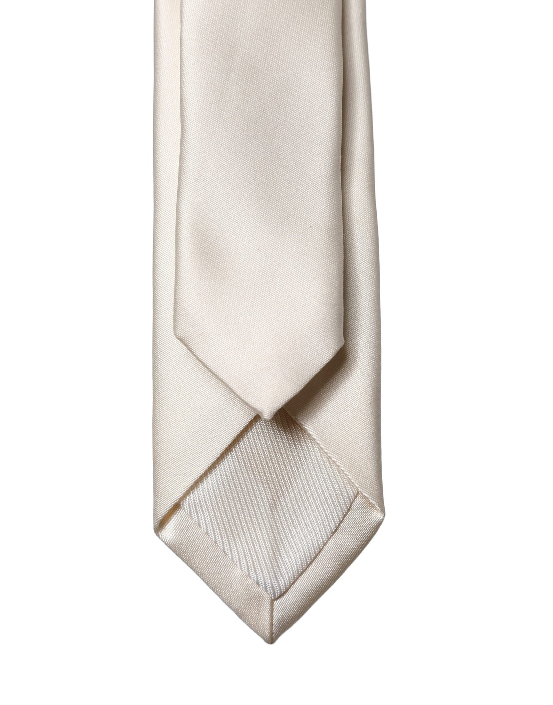 Dolce & Gabbana Off White Satin 100% Silk Adjustable Men Tied Necktie Tie | Regal Royce