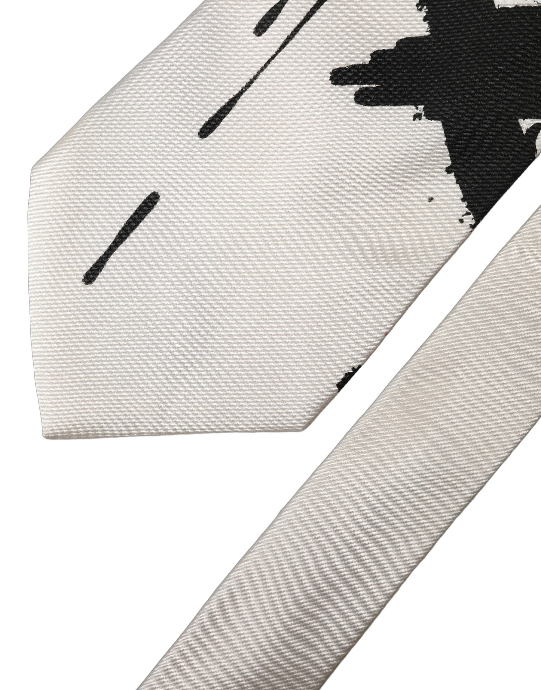 Dolce & Gabbana White Tattoo Floral Silk Adjustable Men Tied Necktie Tie | Regal Royce