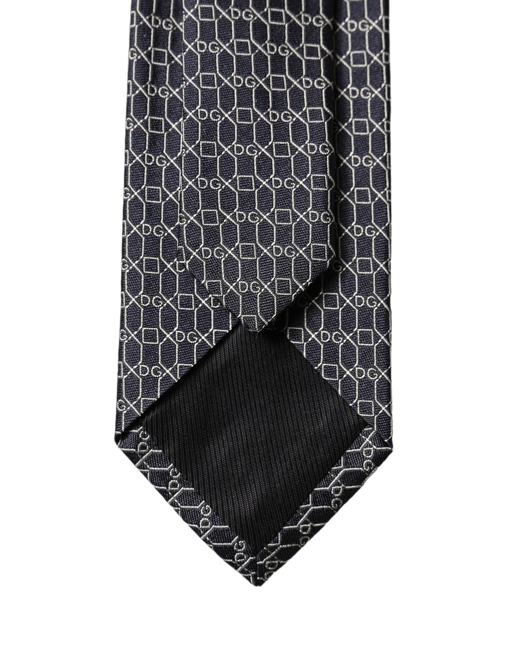 Dolce & Gabbana Black Geometric DG Silk Adjustable Men Tied Necktie Tie | Regal Royce