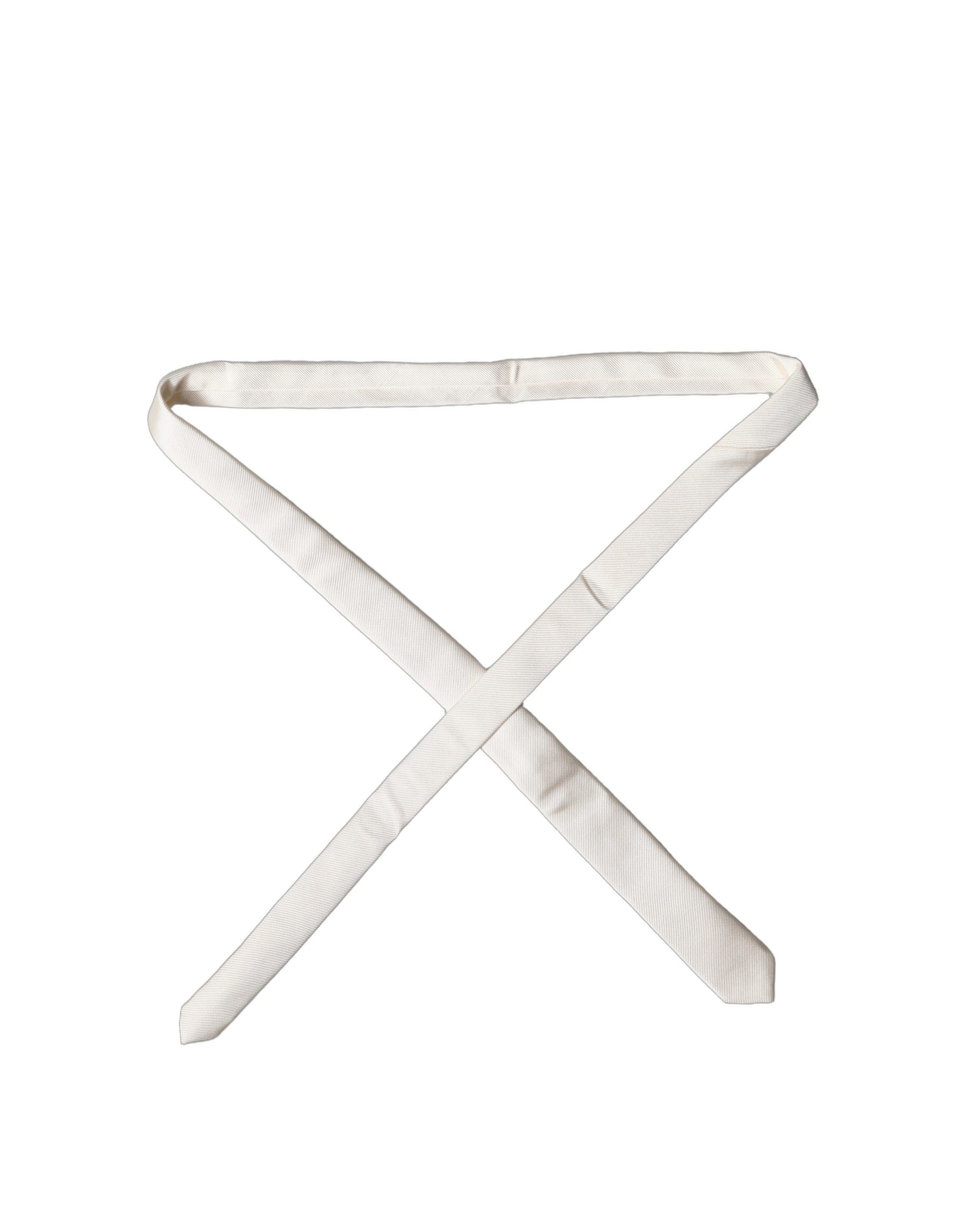 Dolce & Gabbana Off White Solid 100% Silk Adjustable Men Tied Necktie Tie | Regal Royce