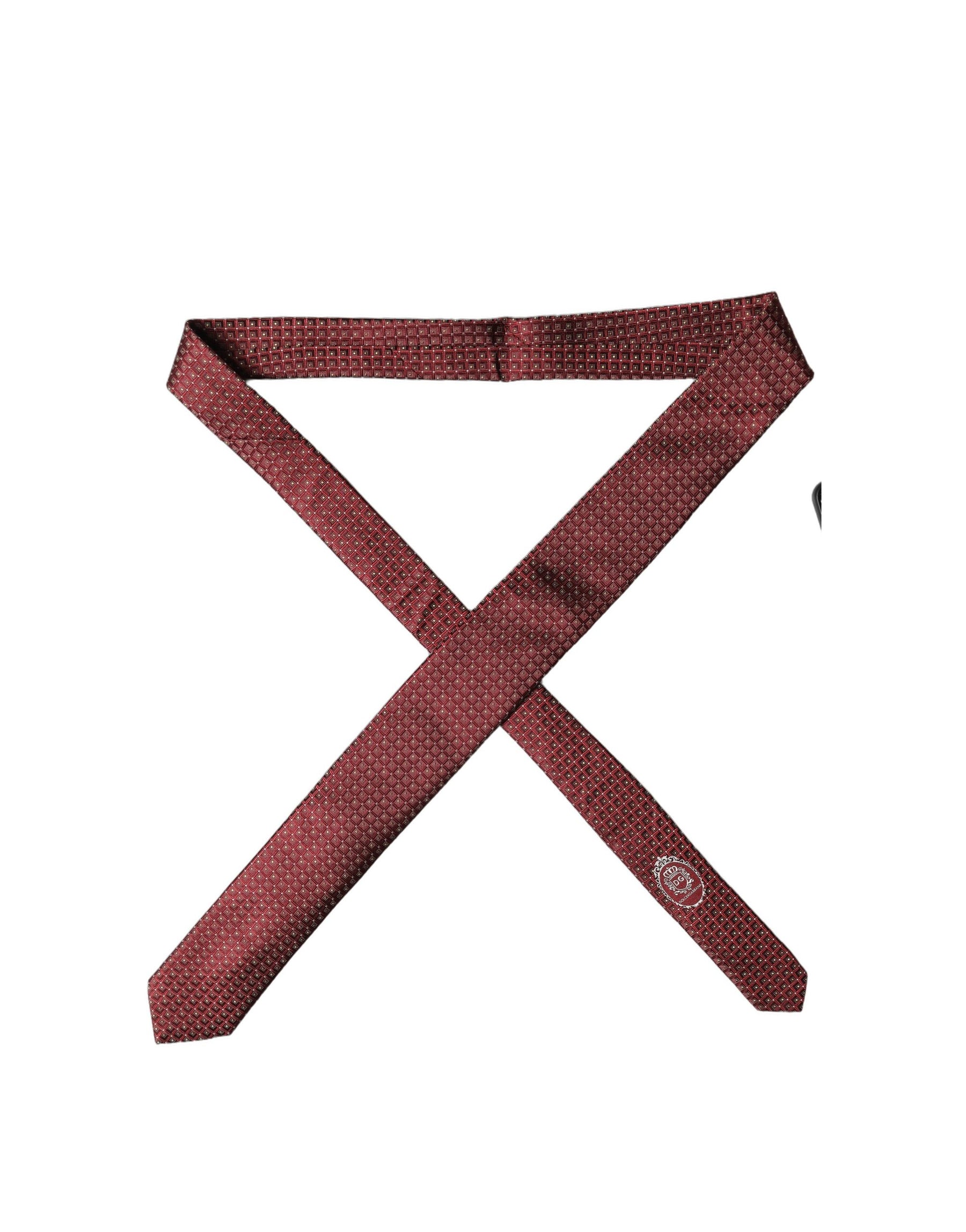 Dolce & Gabbana Burgundy Geometric Silk Adjustable Men Tied Necktie Tie | Regal Royce