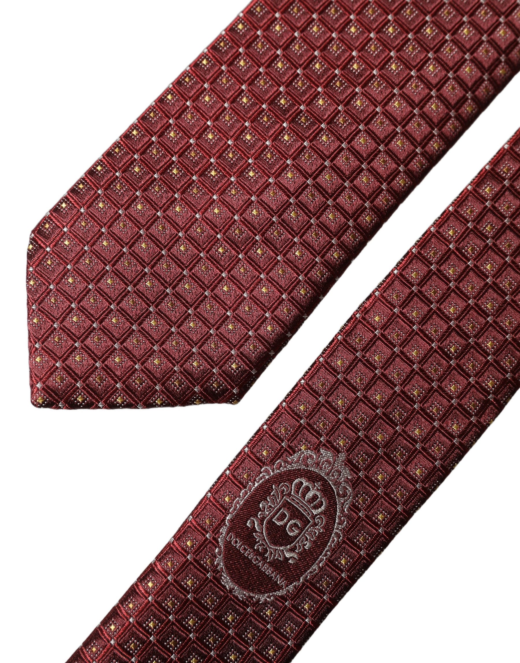 Dolce & Gabbana Burgundy Geometric Silk Adjustable Men Tied Necktie Tie | Regal Royce