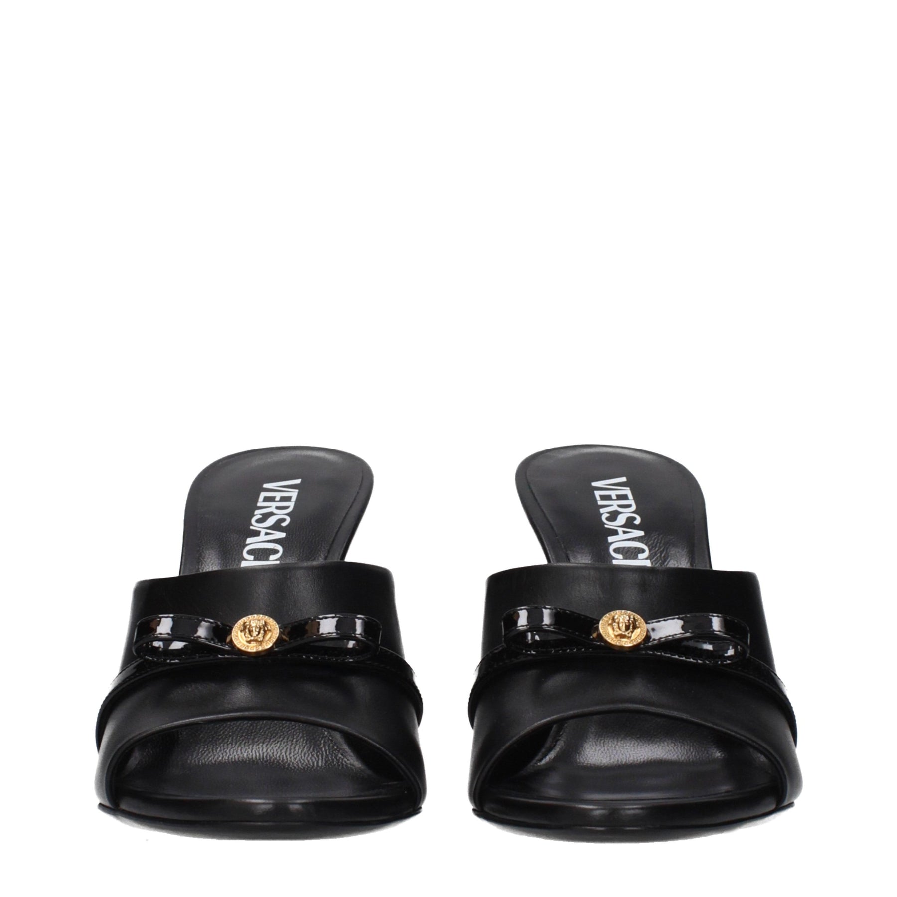 Versace Black Leather Wedge Sandals | Regal Royce