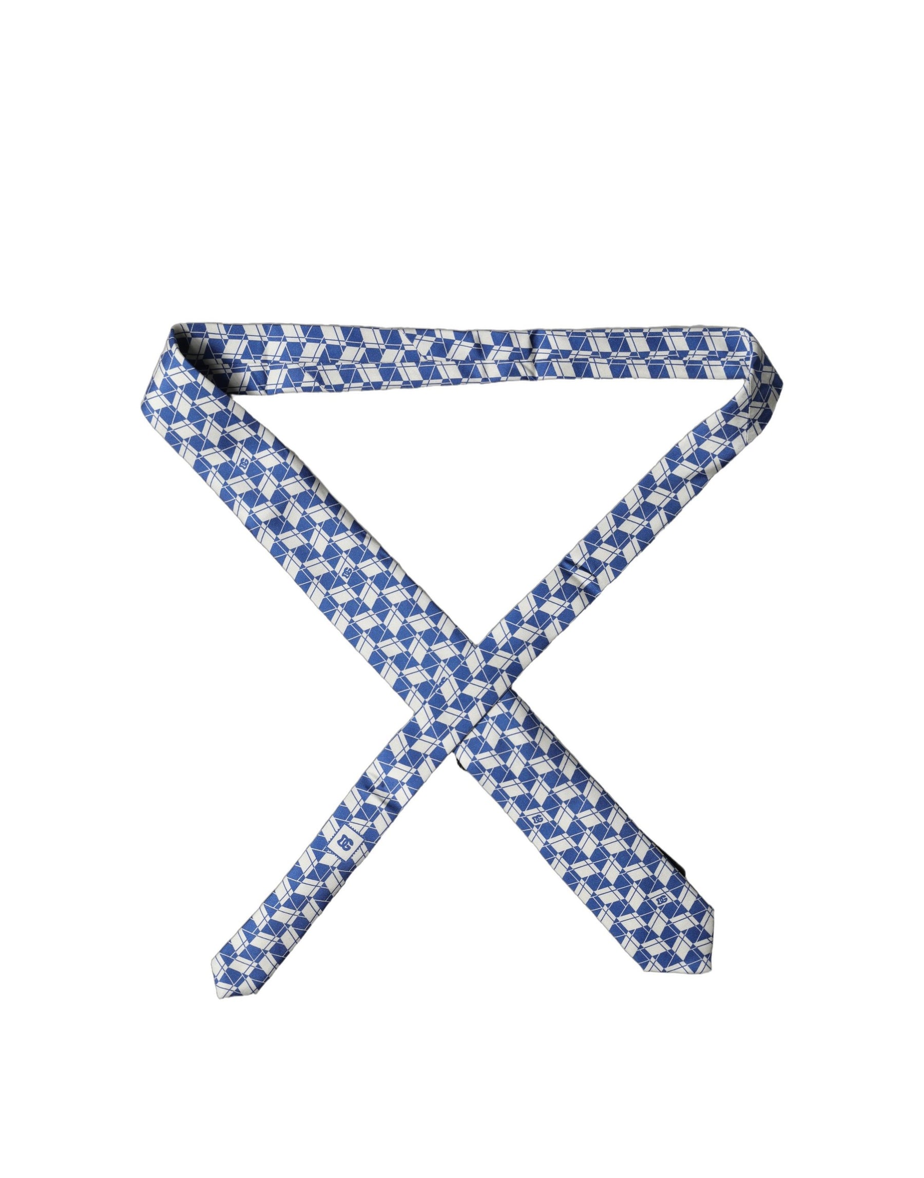 Dolce & Gabbana Blue White Geometric Silk Adjustable Men Tied Necktie Tie | Regal Royce