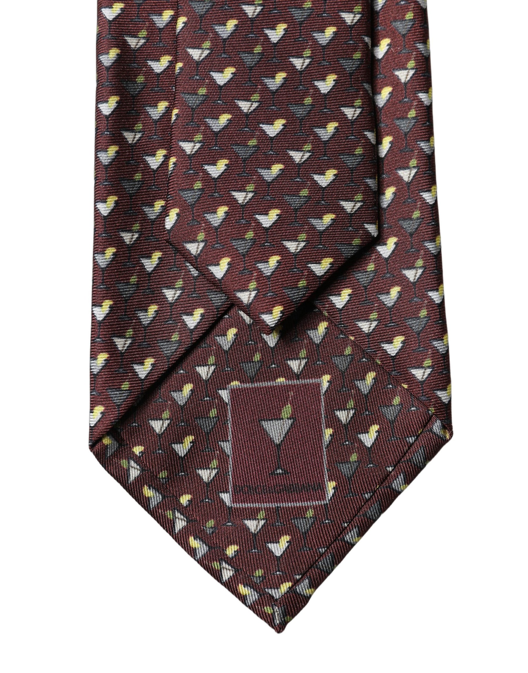 Dolce & Gabbana Burgundy Geometric Silk Adjustable Men Tied Necktie Tie | Regal Royce
