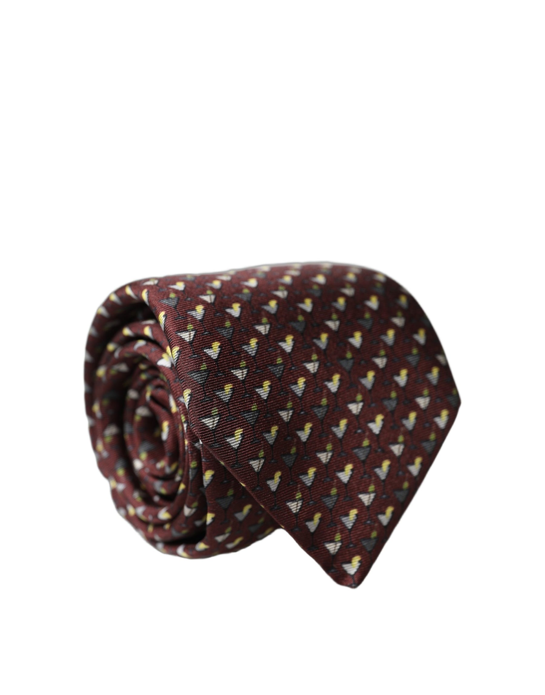 Dolce & Gabbana Burgundy Geometric Silk Adjustable Men Tied Necktie Tie | Regal Royce