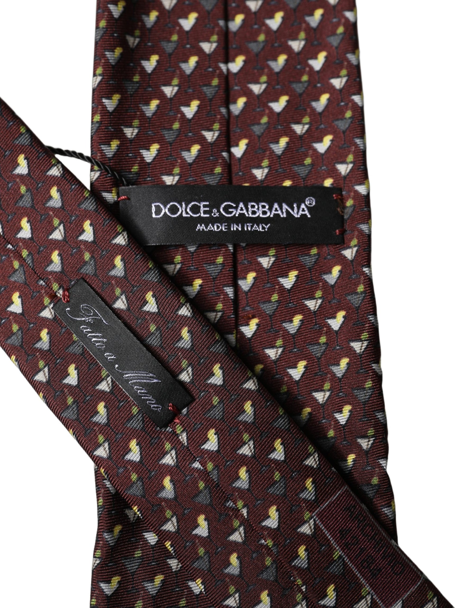 Dolce & Gabbana Burgundy Geometric Silk Adjustable Men Tied Necktie Tie | Regal Royce