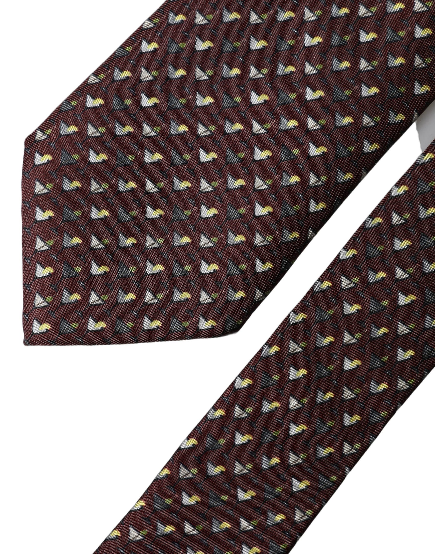 Dolce & Gabbana Burgundy Geometric Silk Adjustable Men Tied Necktie Tie | Regal Royce
