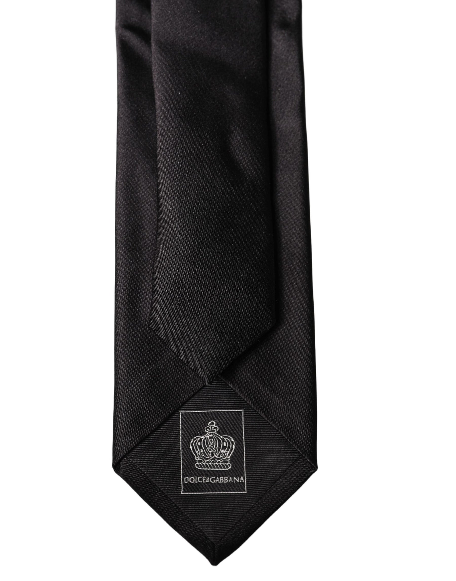 Dolce & Gabbana Black Solid Silk Satin Wide Adjustable Men Necktie Tie | Regal Royce