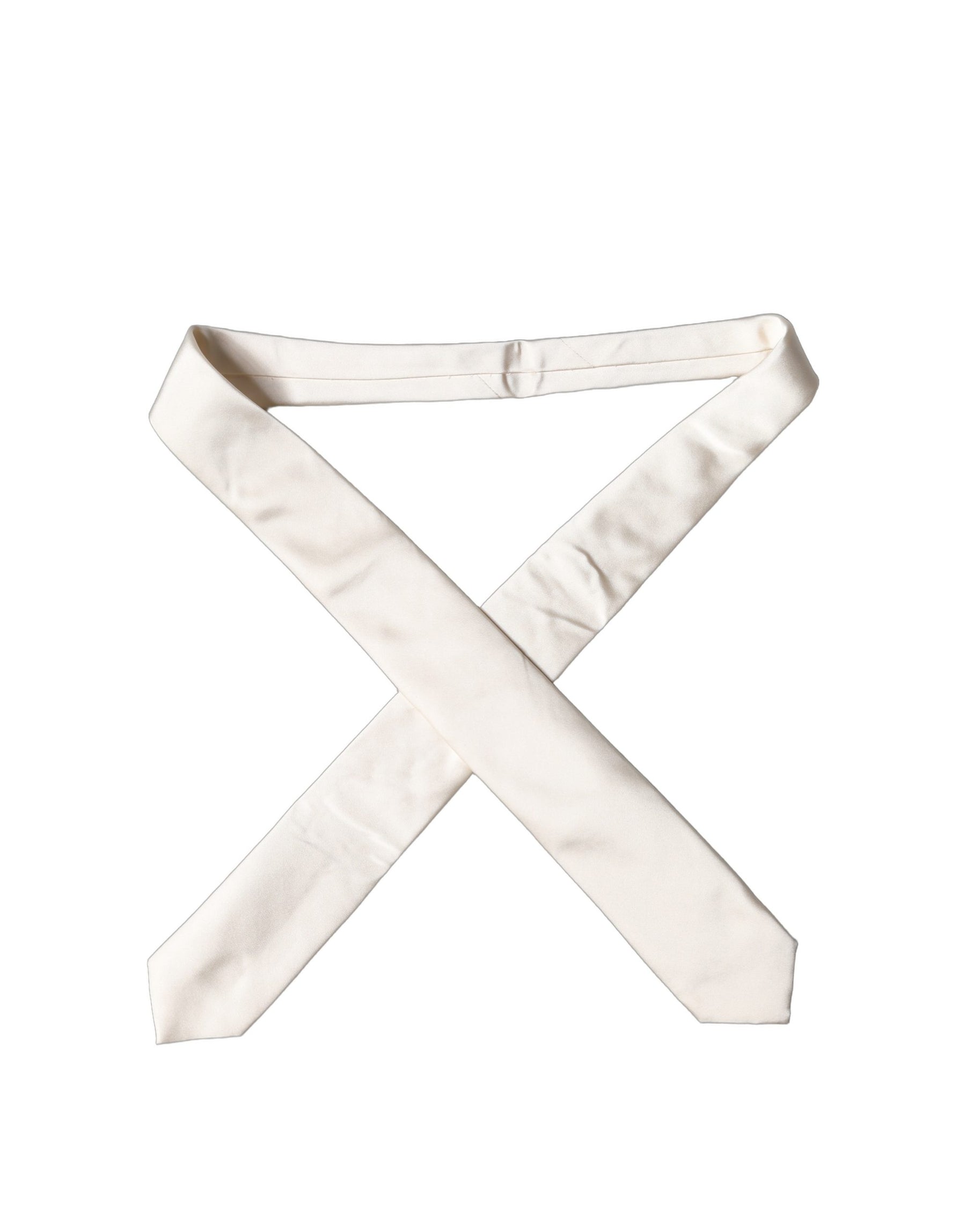 Dolce & Gabbana Off White Satin Silk Adjustable Women Tied Necktie Tie | Regal Royce