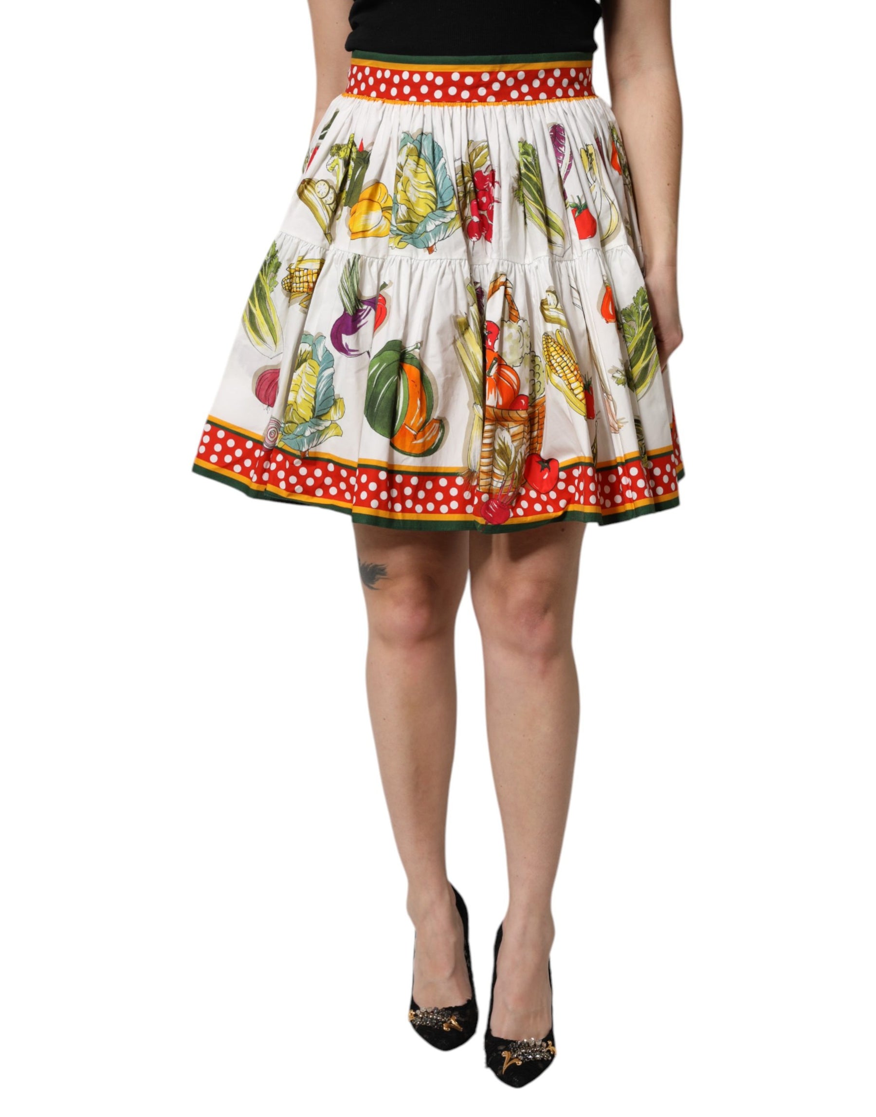 Dolce & Gabbana Multicolor Vegetable Print Short Poplin Mini Skirt | Regal Royce