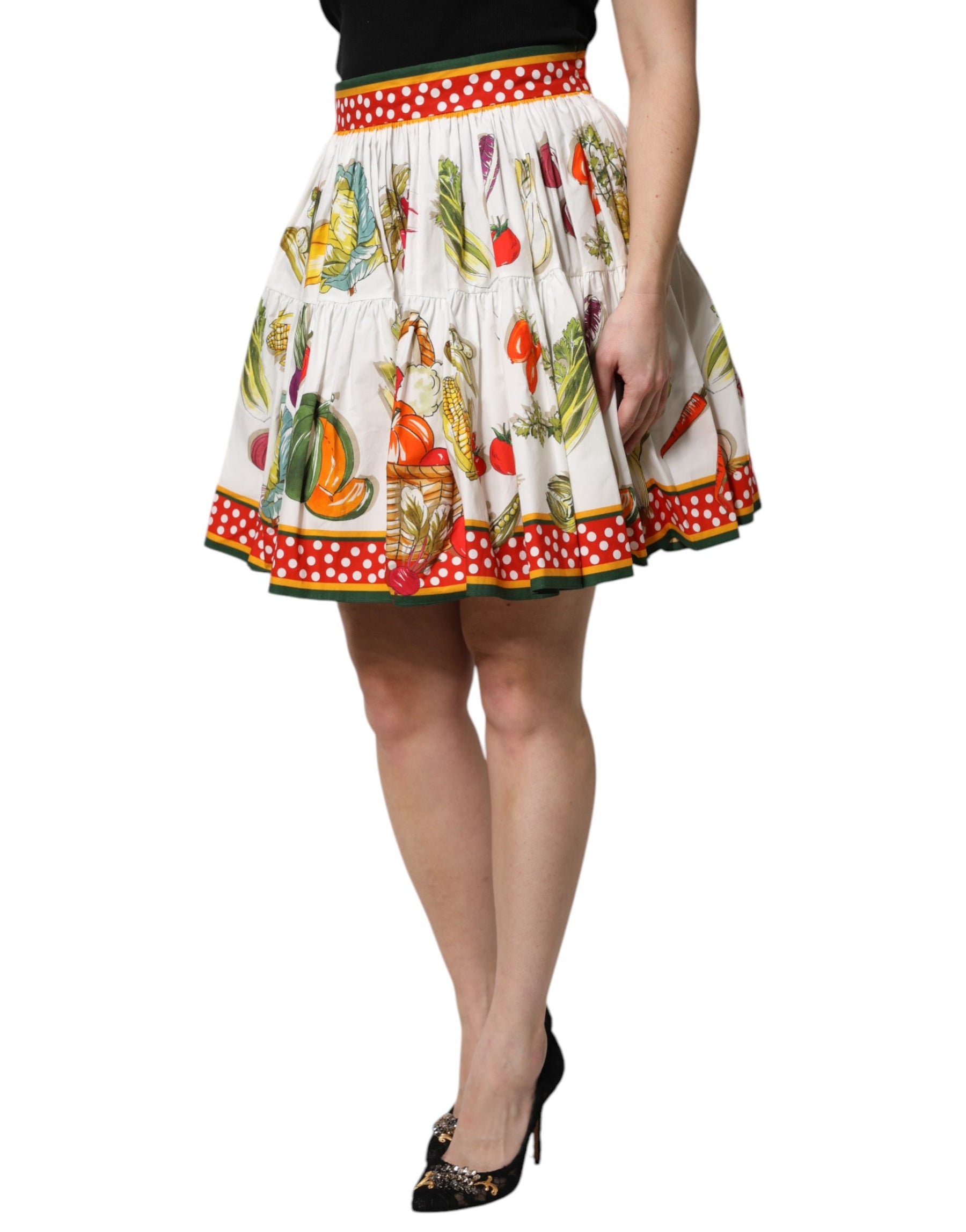 Dolce & Gabbana Multicolor Vegetable Print Short Poplin Mini Skirt | Regal Royce