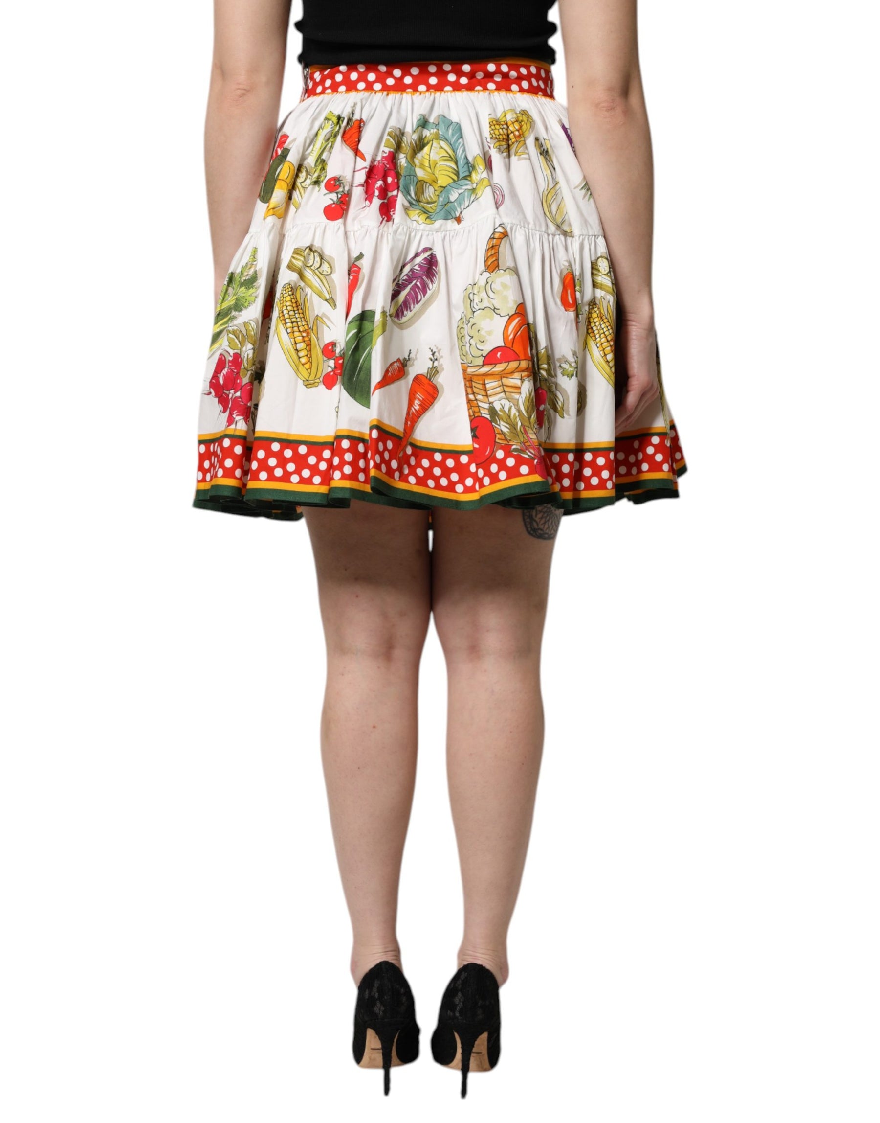 Dolce & Gabbana Multicolor Vegetable Print Short Poplin Mini Skirt | Regal Royce