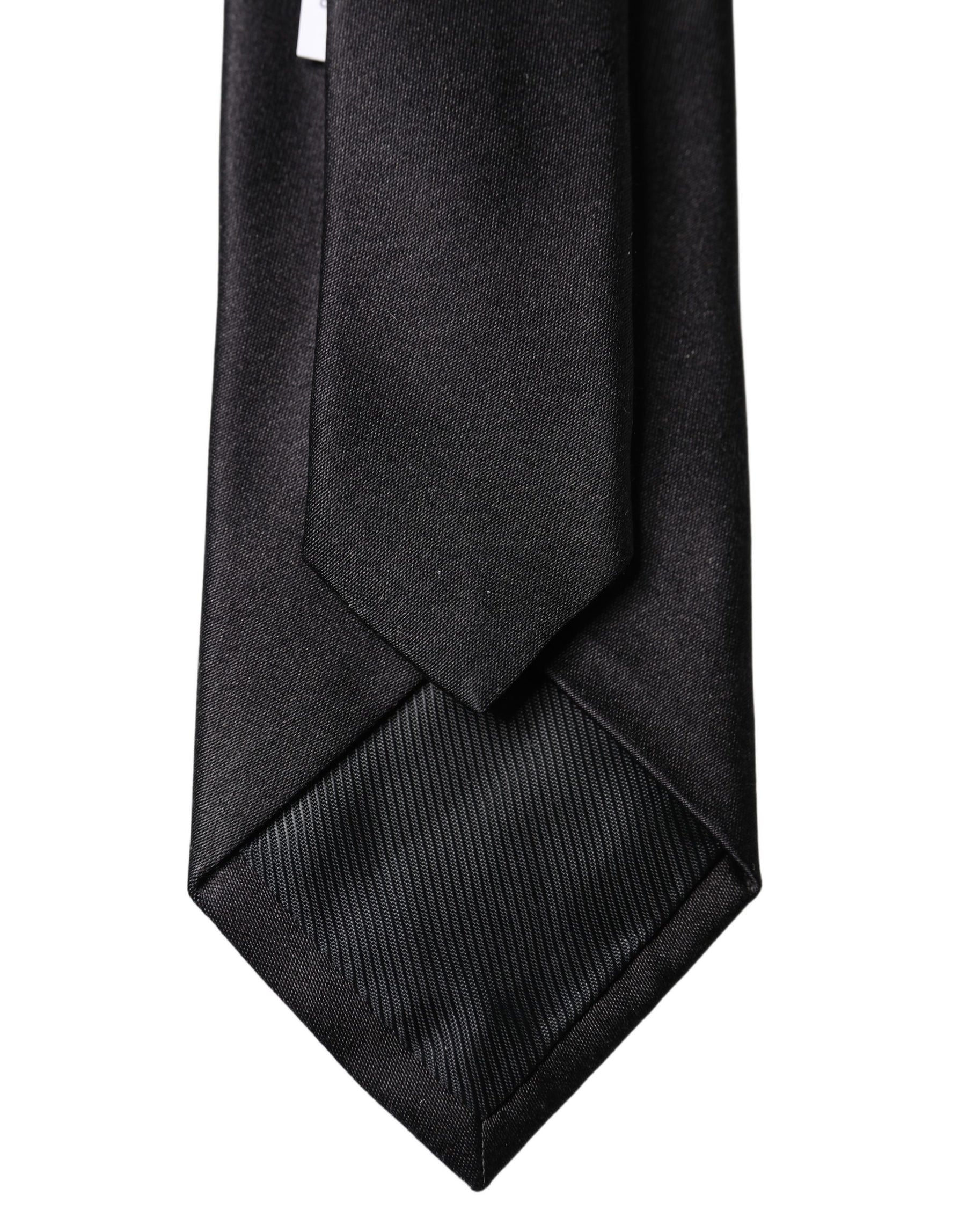 Dolce & Gabbana Black Solid Silk Satin Wide Adjustable Men Necktie Tie | Regal Royce