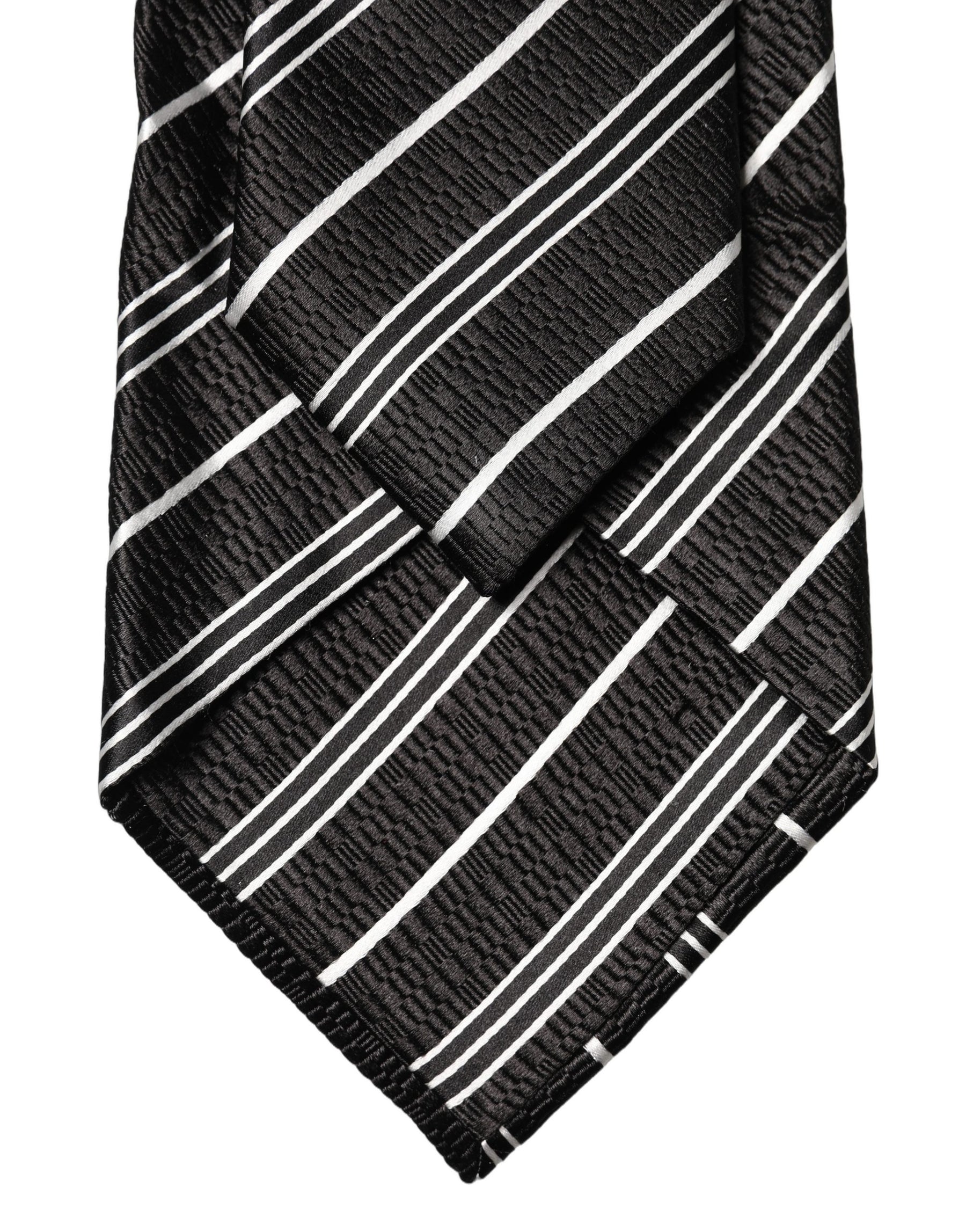 Dolce & Gabbana Black White Stripes Silk Adjustable Women Necktie Tie | Regal Royce