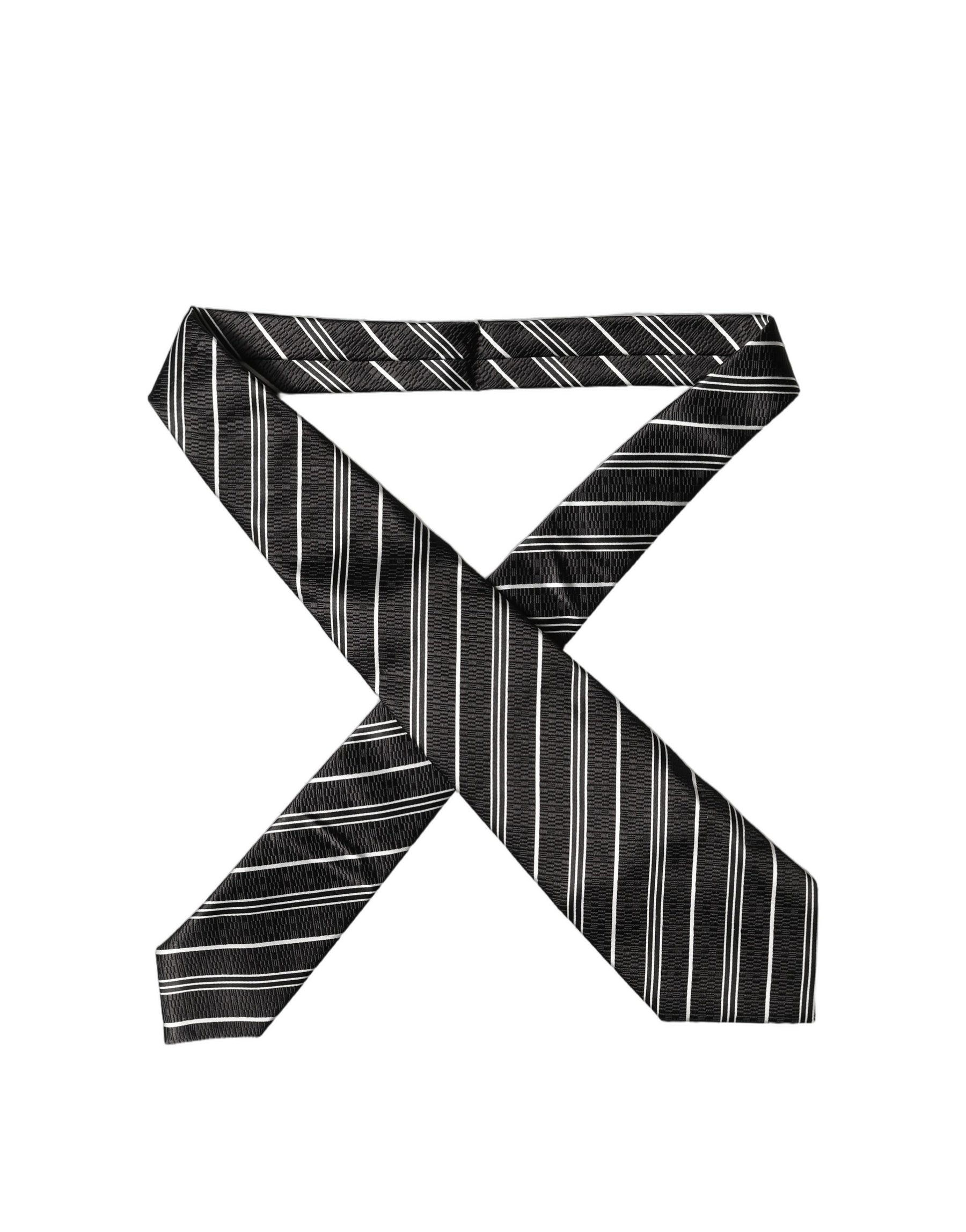Dolce & Gabbana Black White Stripes Silk Adjustable Women Necktie Tie | Regal Royce
