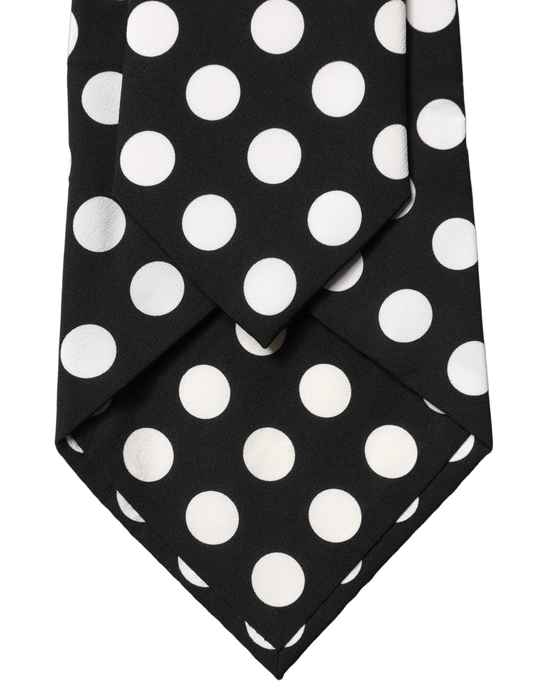 Dolce & Gabbana Black White Polka Dot Silk Adjustable Women Necktie Tie | Regal Royce