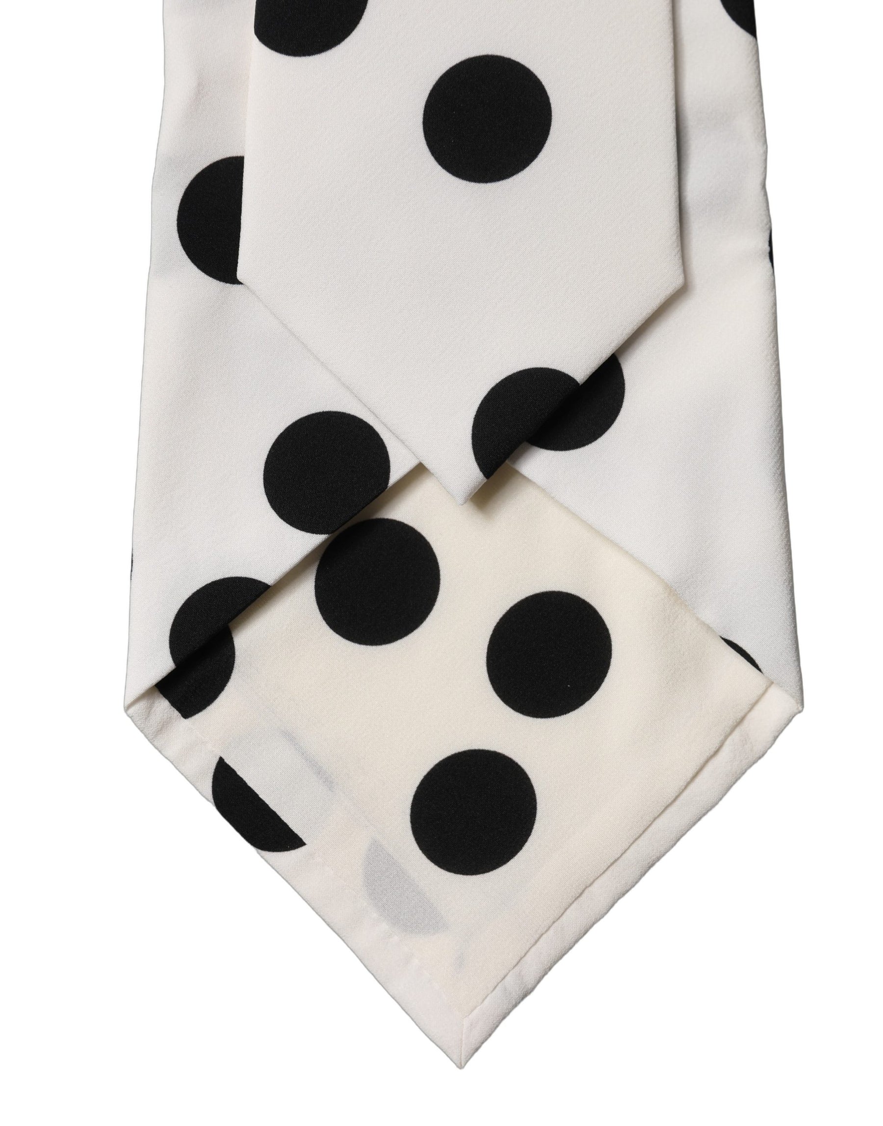 Dolce & Gabbana White Black Polka Dot Silk Adjustable Women Necktie Tie | Regal Royce