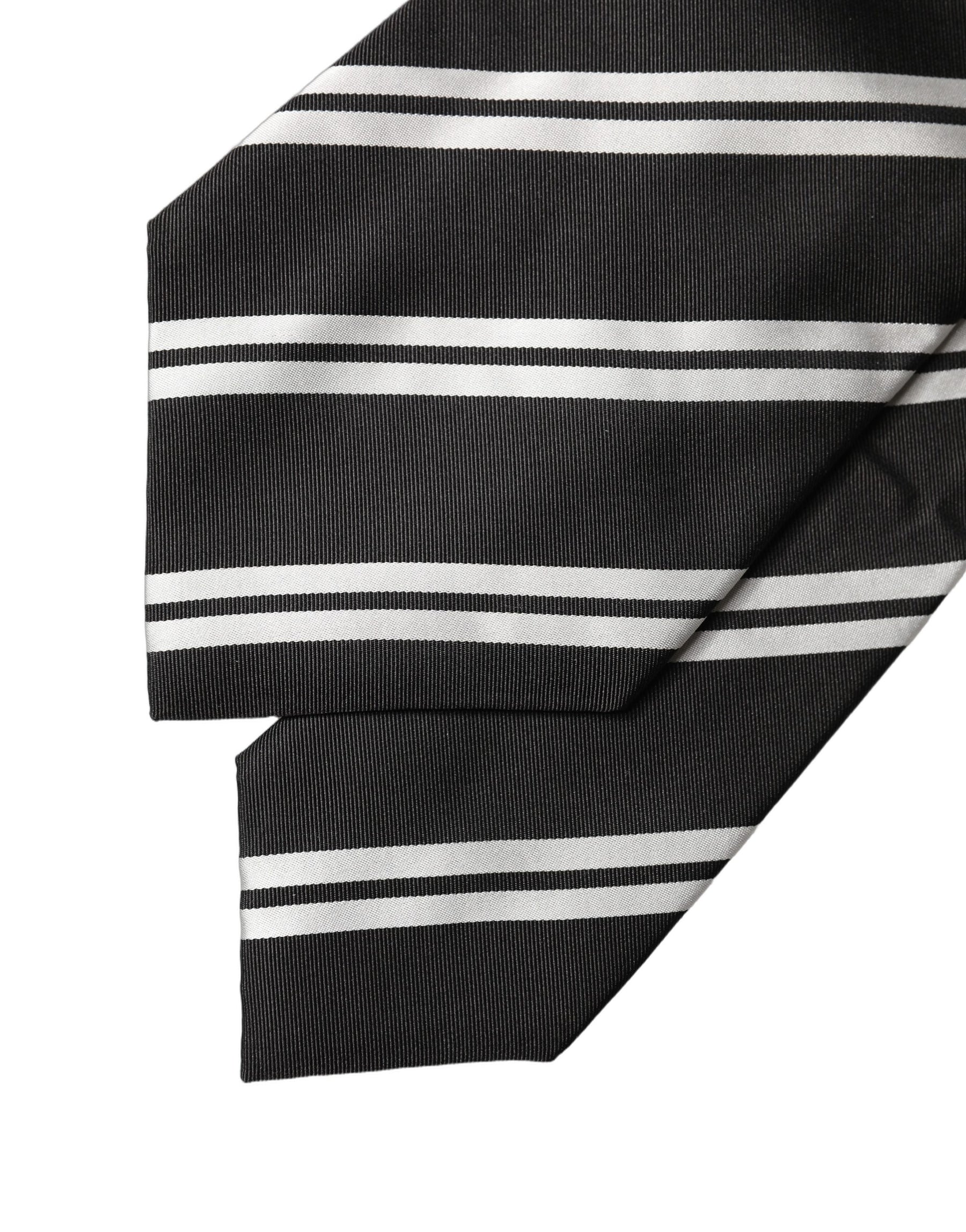 Dolce & Gabbana Black White Stripes Silk Adjustable Women Necktie Tie | Regal Royce