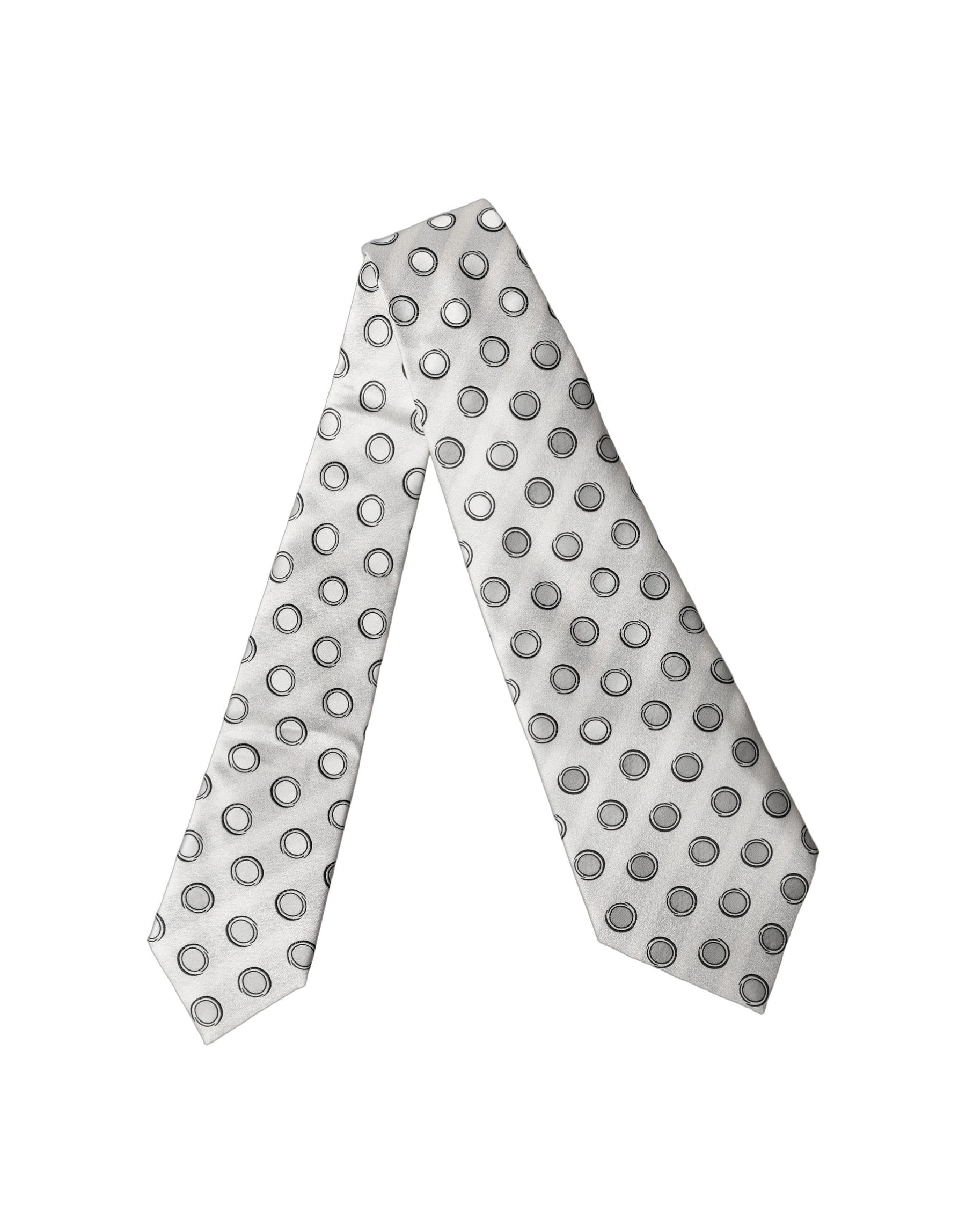 Dolce & Gabbana White Gray Polka Dot Silk Adjustable Women Necktie Tie | Regal Royce