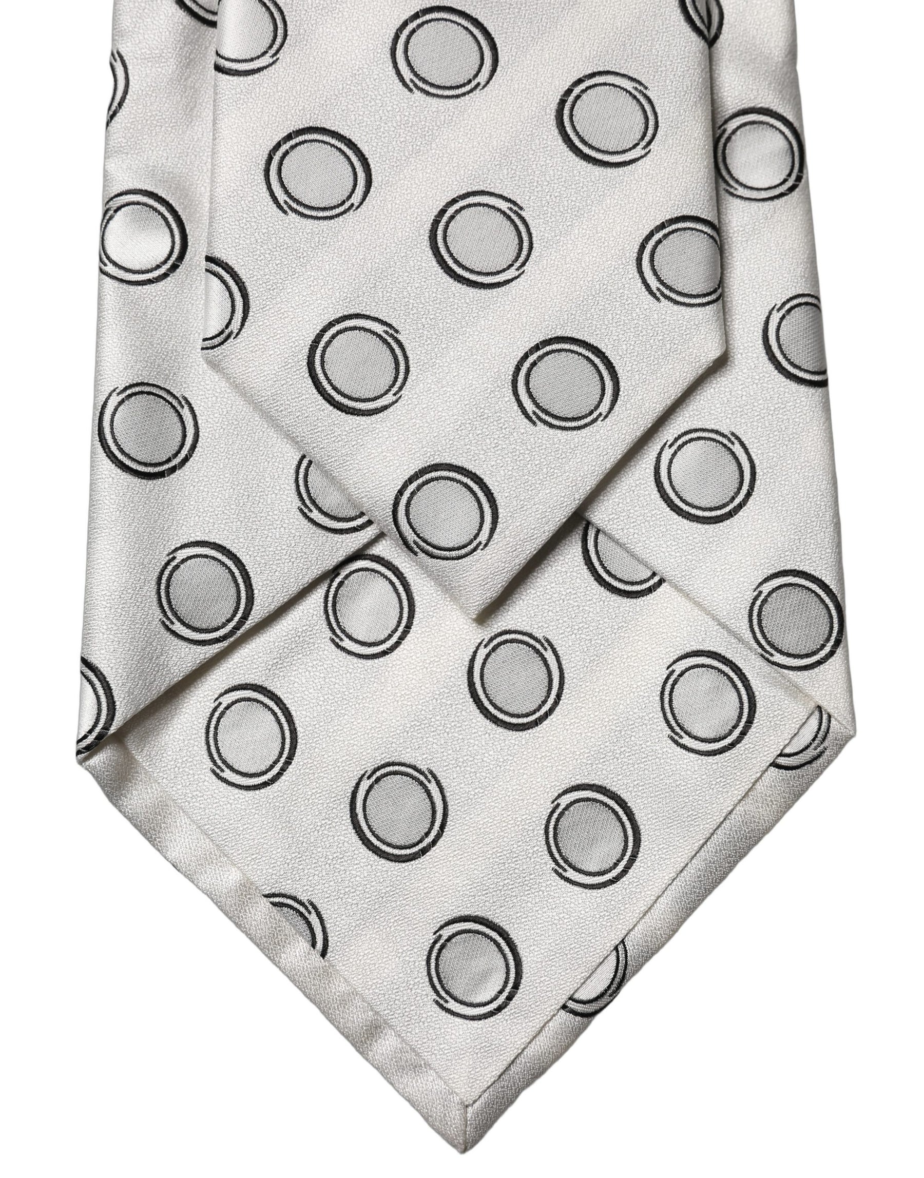 Dolce & Gabbana White Gray Polka Dot Silk Adjustable Women Necktie Tie | Regal Royce
