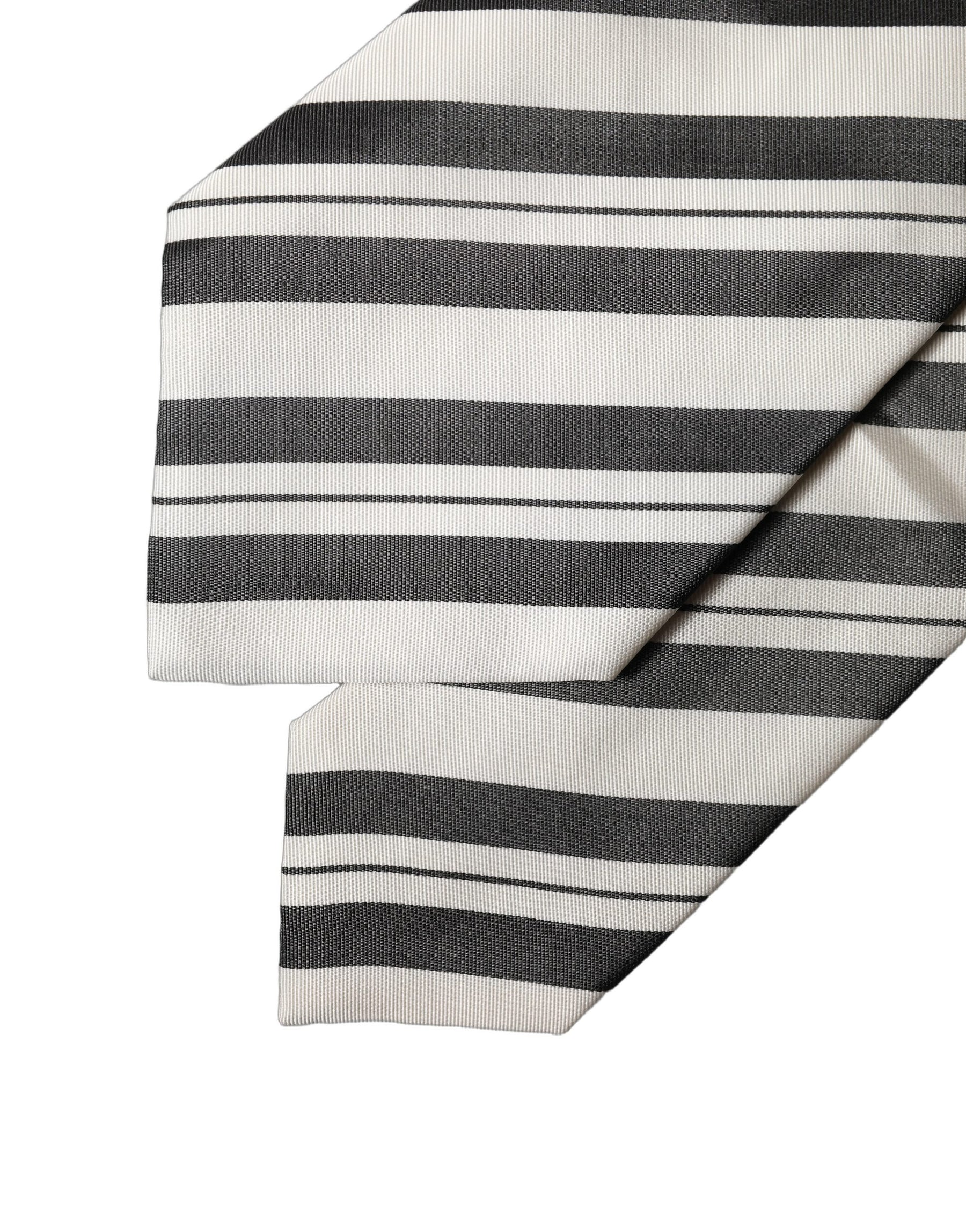 Dolce & Gabbana Black White Stripes Silk Adjustable Women Necktie Tie | Regal Royce