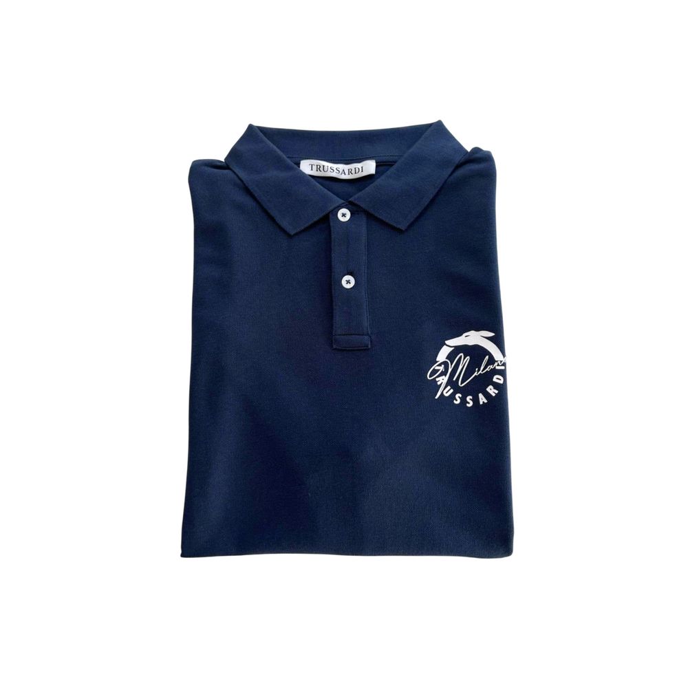 Trussardi Beachwear Blue Cotton Men's Polo Shirt | Regal Royce