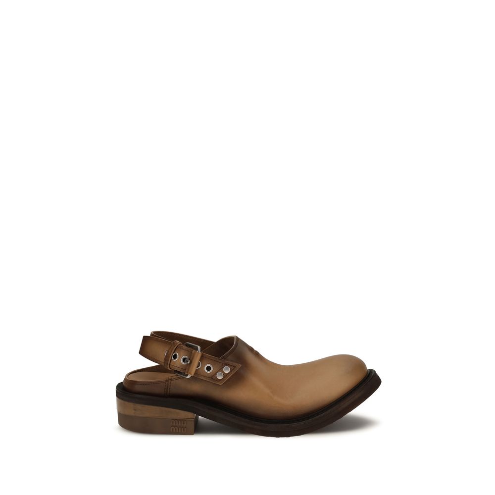Miu Miu Brown Calf Leather Bos Taurus Mules | Regal Royce