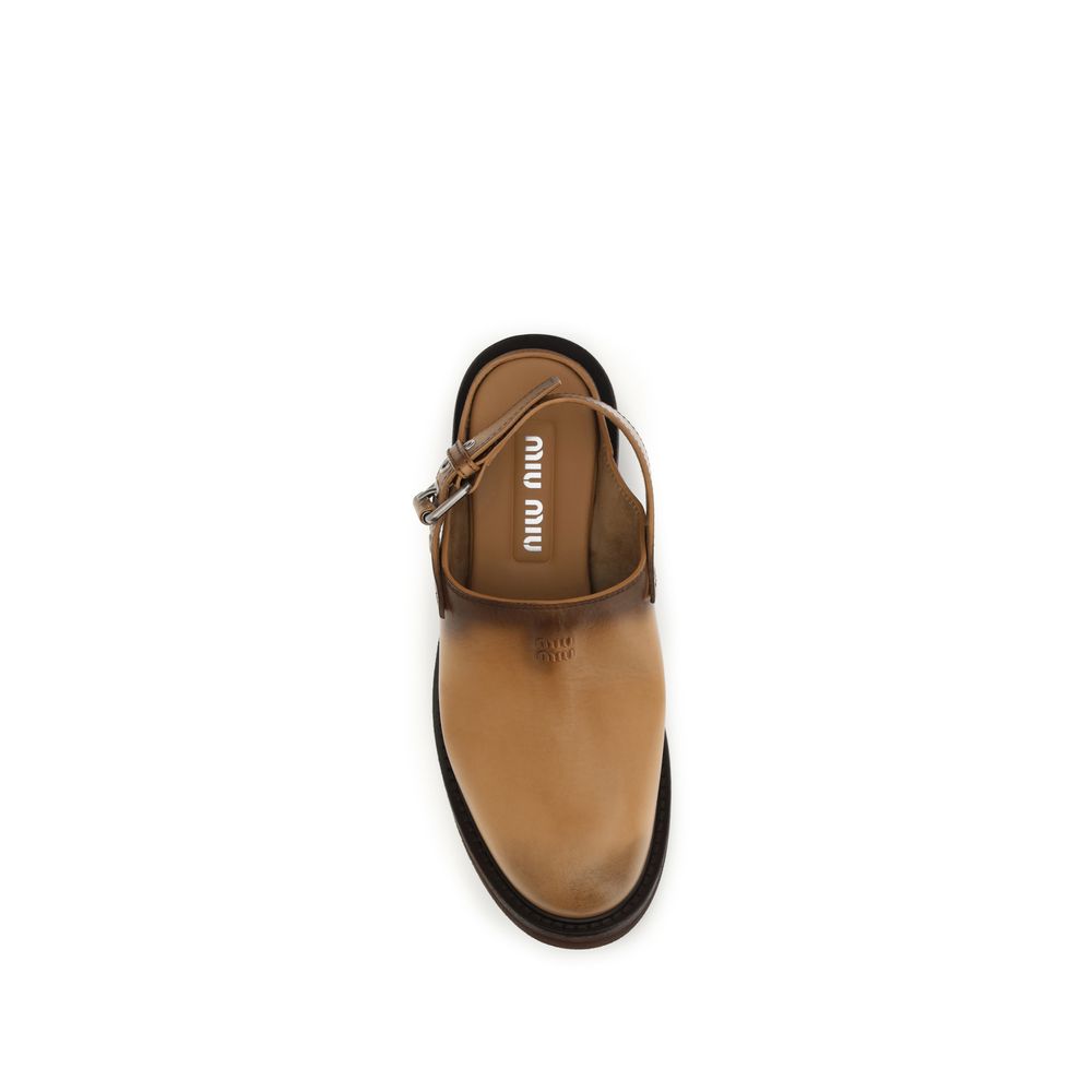Miu Miu Brown Calf Leather Bos Taurus Mules | Regal Royce