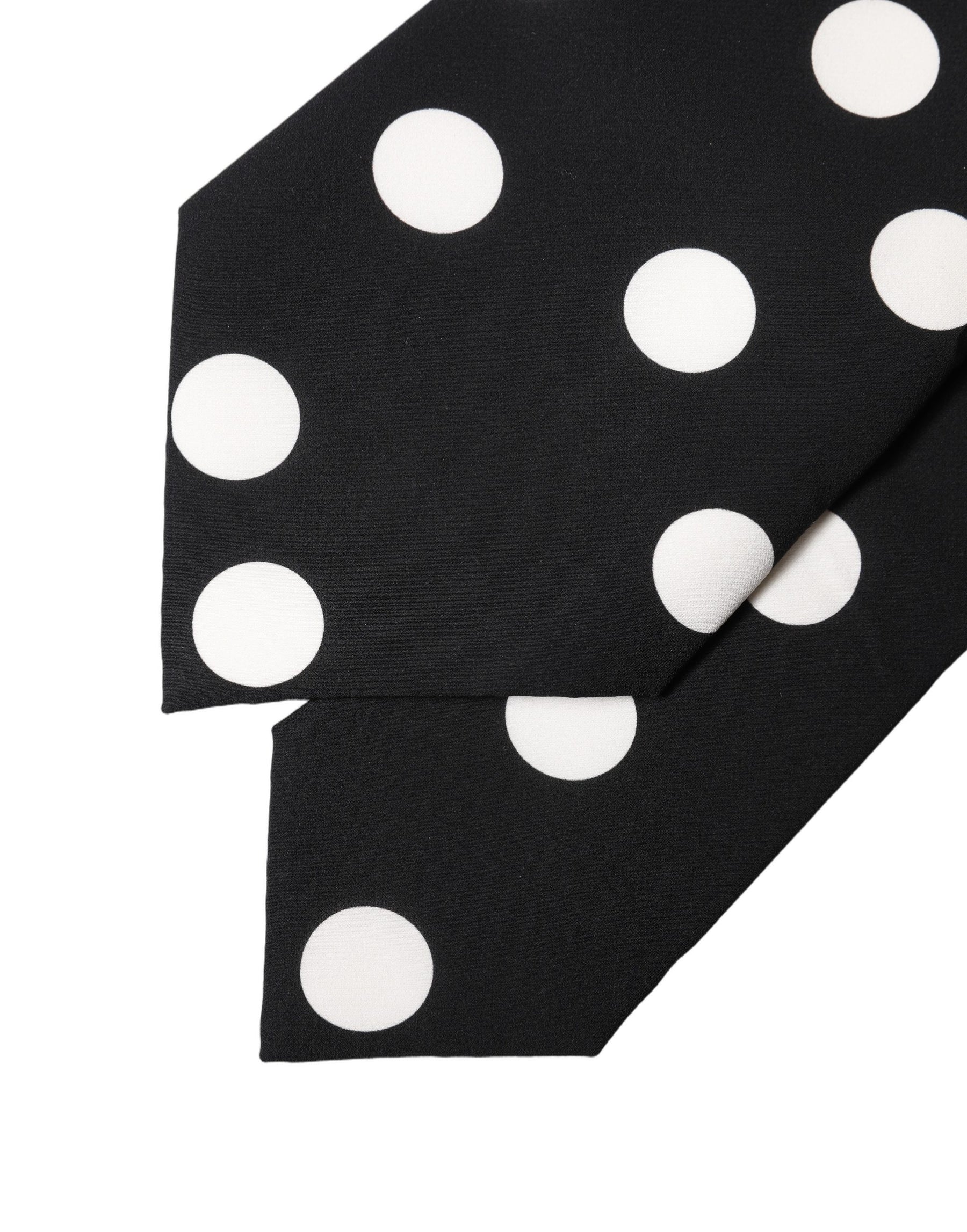 Dolce & Gabbana Black White Polka Dot Silk Adjustable Women Necktie Tie | Regal Royce