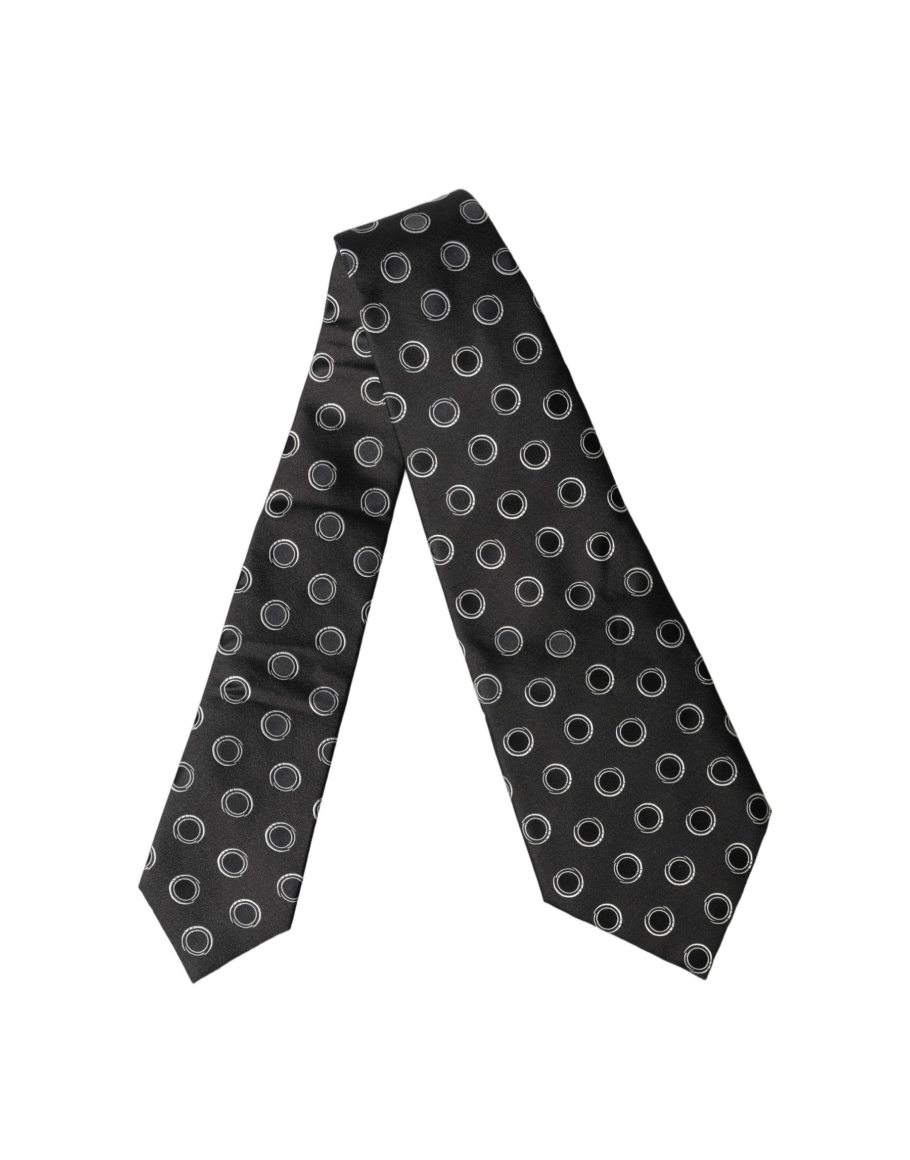 Dolce & Gabbana Black White Polka Dot Silk Adjustable Women Necktie Tie | Regal Royce