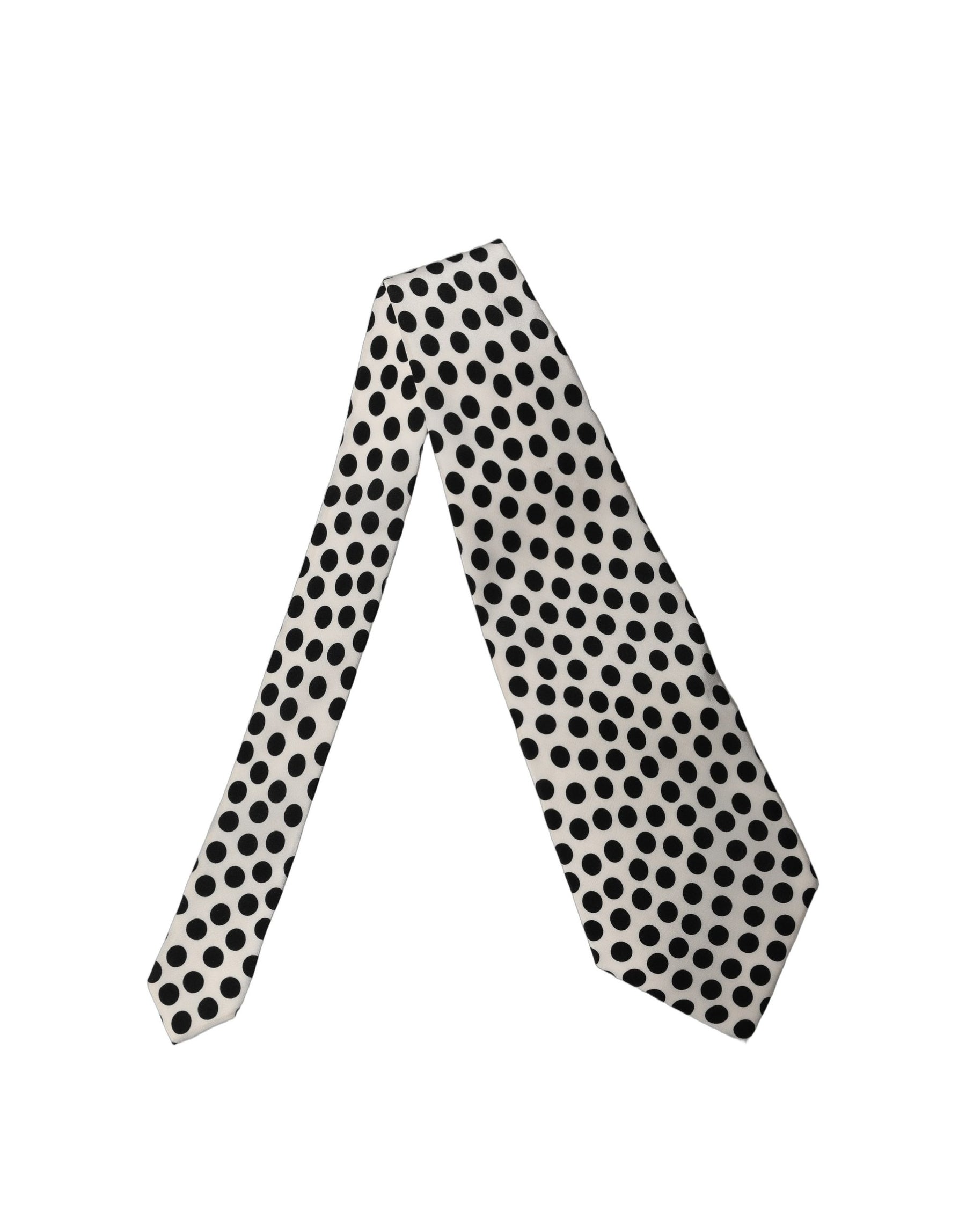 Dolce & Gabbana White Black Polka Dot Silk Adjustable Women Necktie Tie | Regal Royce
