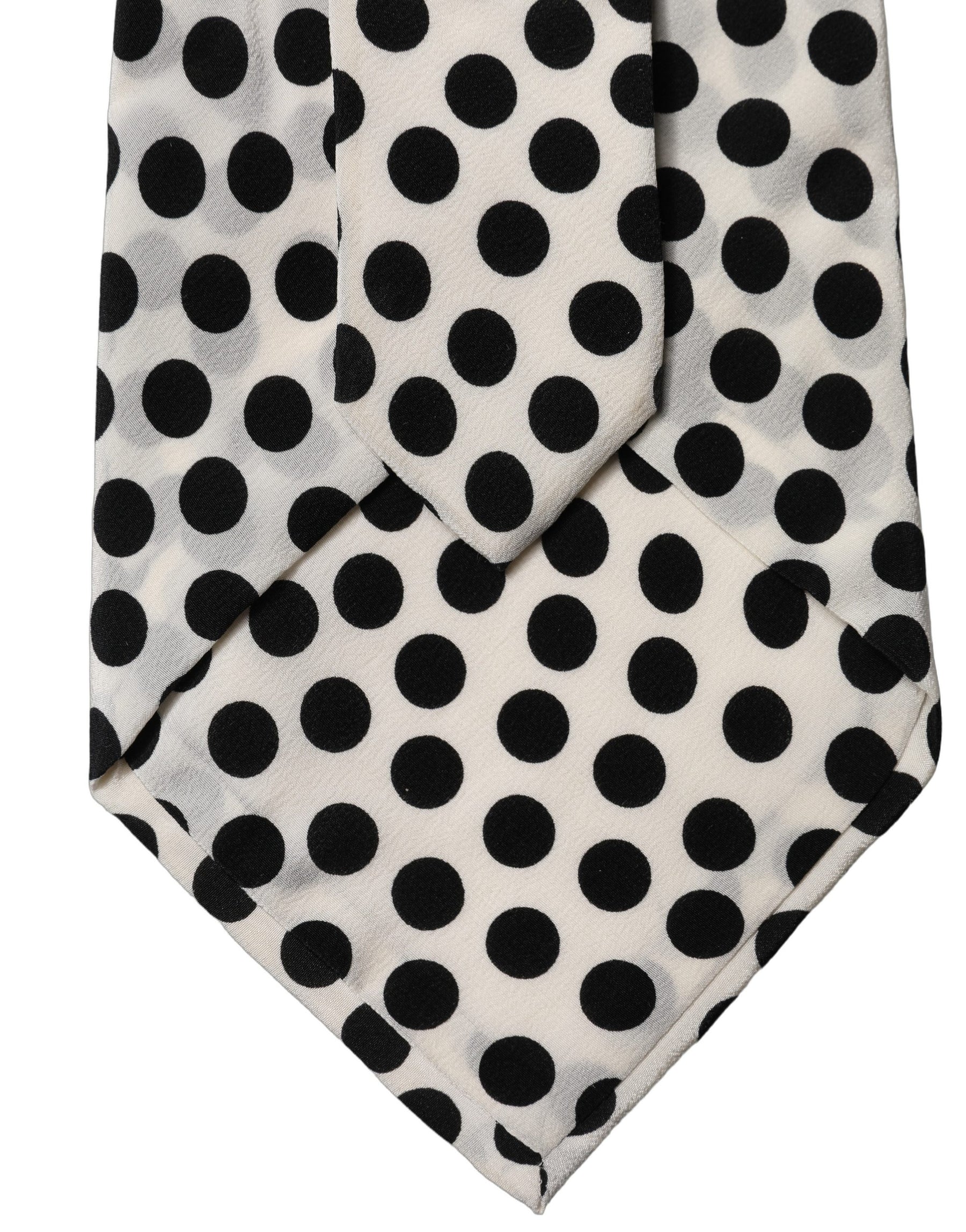 Dolce & Gabbana White Black Polka Dot Silk Adjustable Women Necktie Tie | Regal Royce