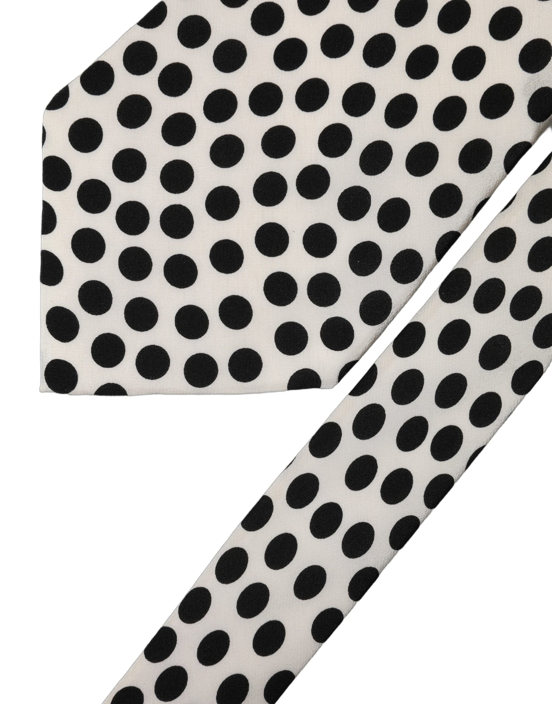 Dolce & Gabbana White Black Polka Dot Silk Adjustable Women Necktie Tie | Regal Royce