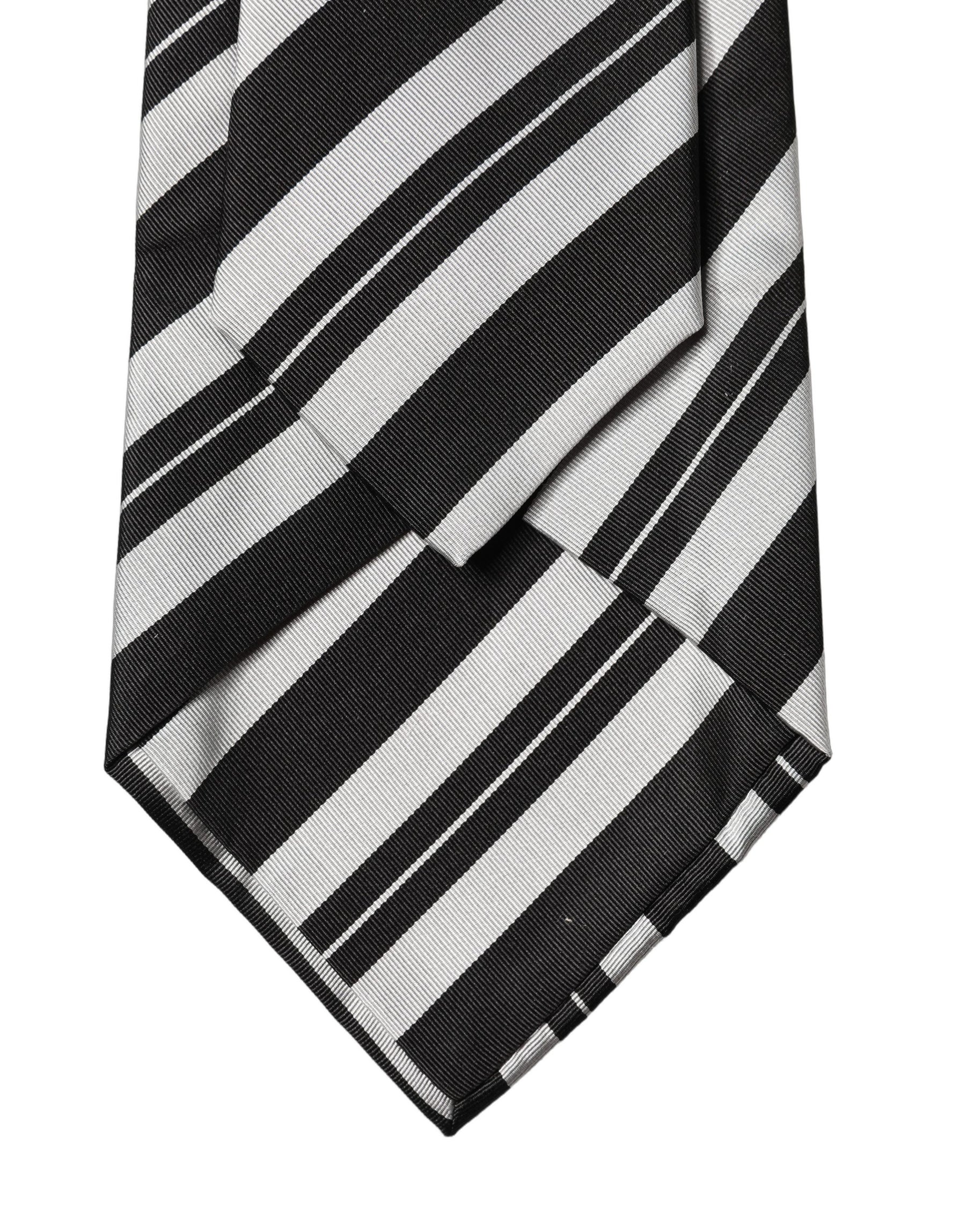 Dolce & Gabbana Black White Stripes Silk Adjustable Women Necktie Tie | Regal Royce