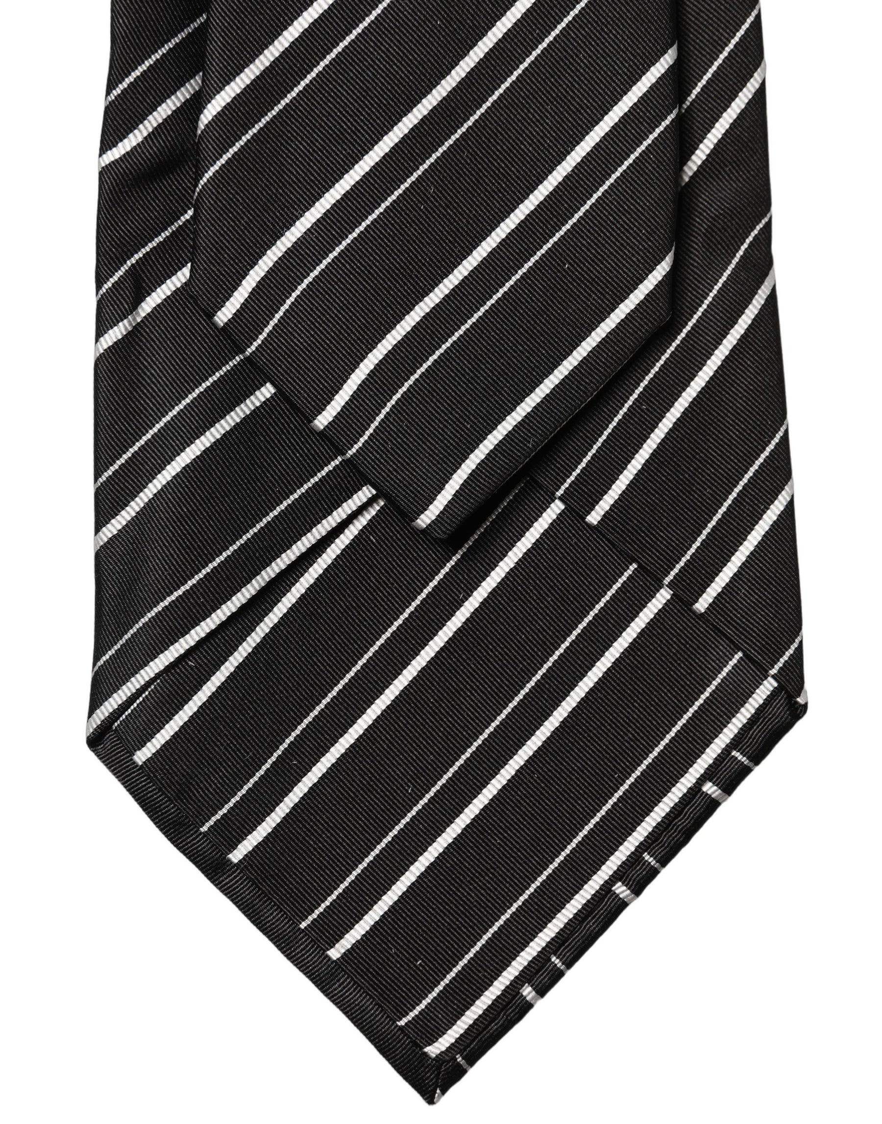 Dolce & Gabbana Black White Stripes Silk Adjustable Women Necktie Tie | Regal Royce
