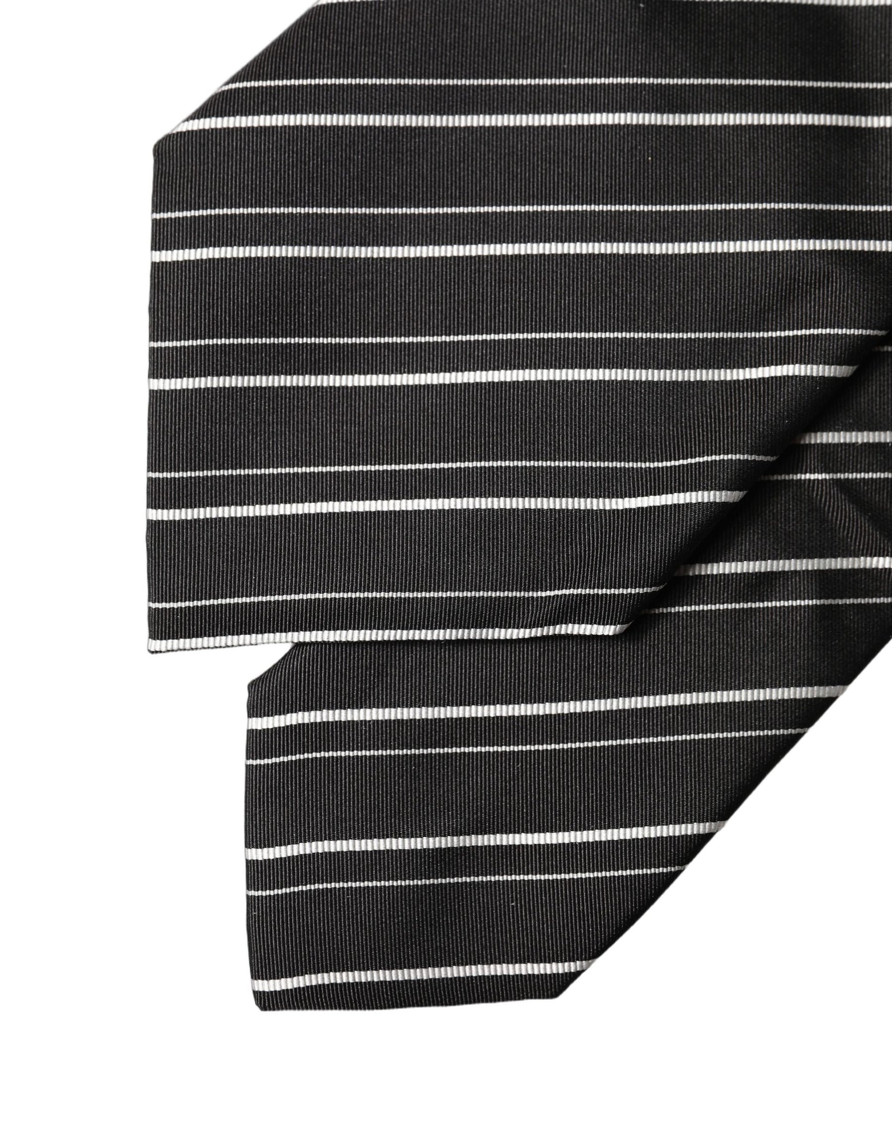 Dolce & Gabbana Black White Stripes Silk Adjustable Women Necktie Tie | Regal Royce