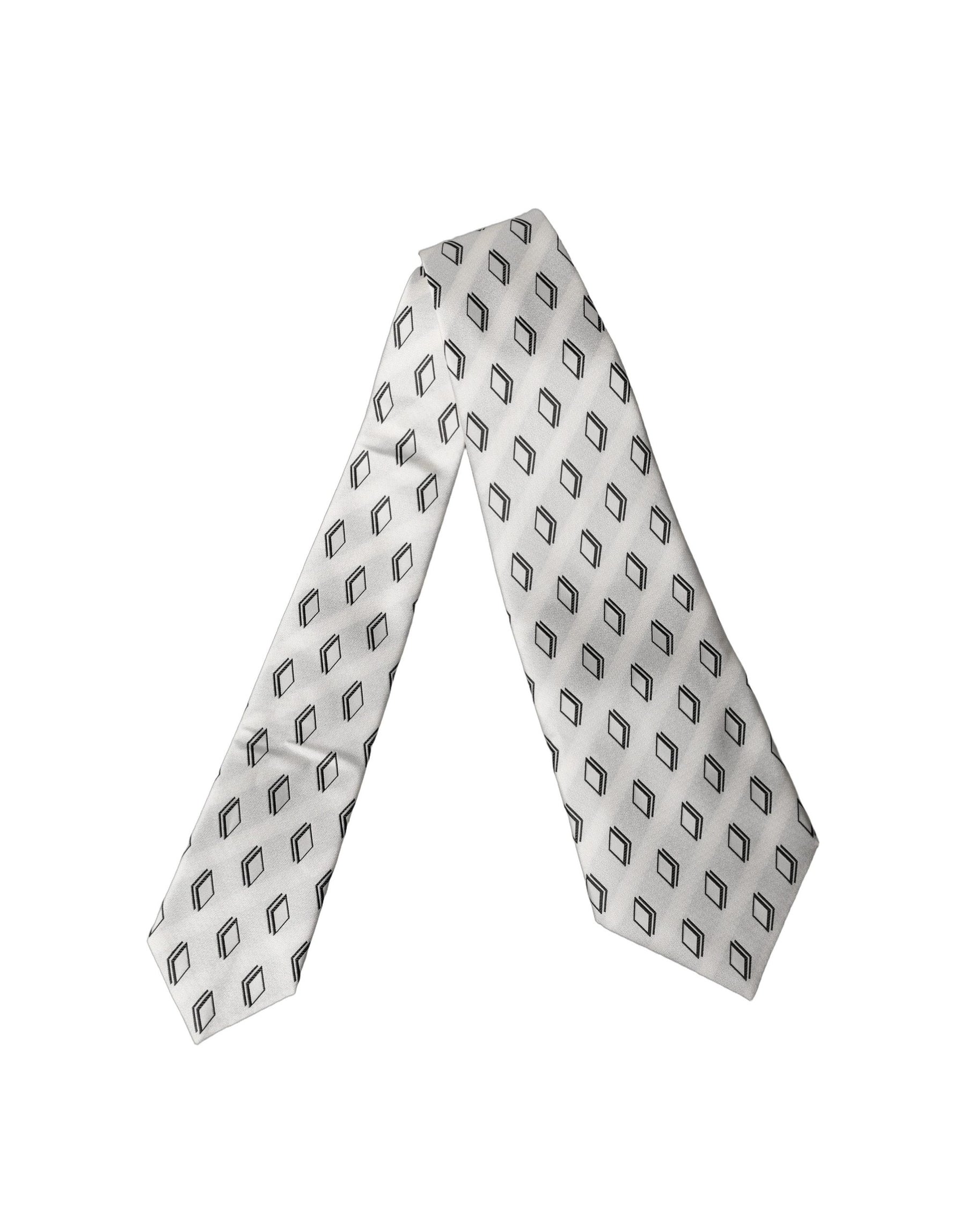 Dolce & Gabbana White Patterned Silk Adjustable Women Tied Necktie Tie | Regal Royce