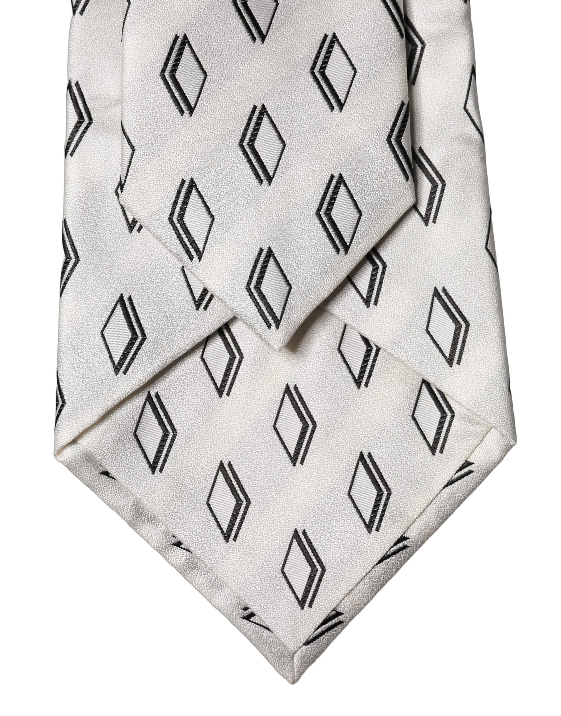 Dolce & Gabbana White Patterned Silk Adjustable Women Tied Necktie Tie | Regal Royce