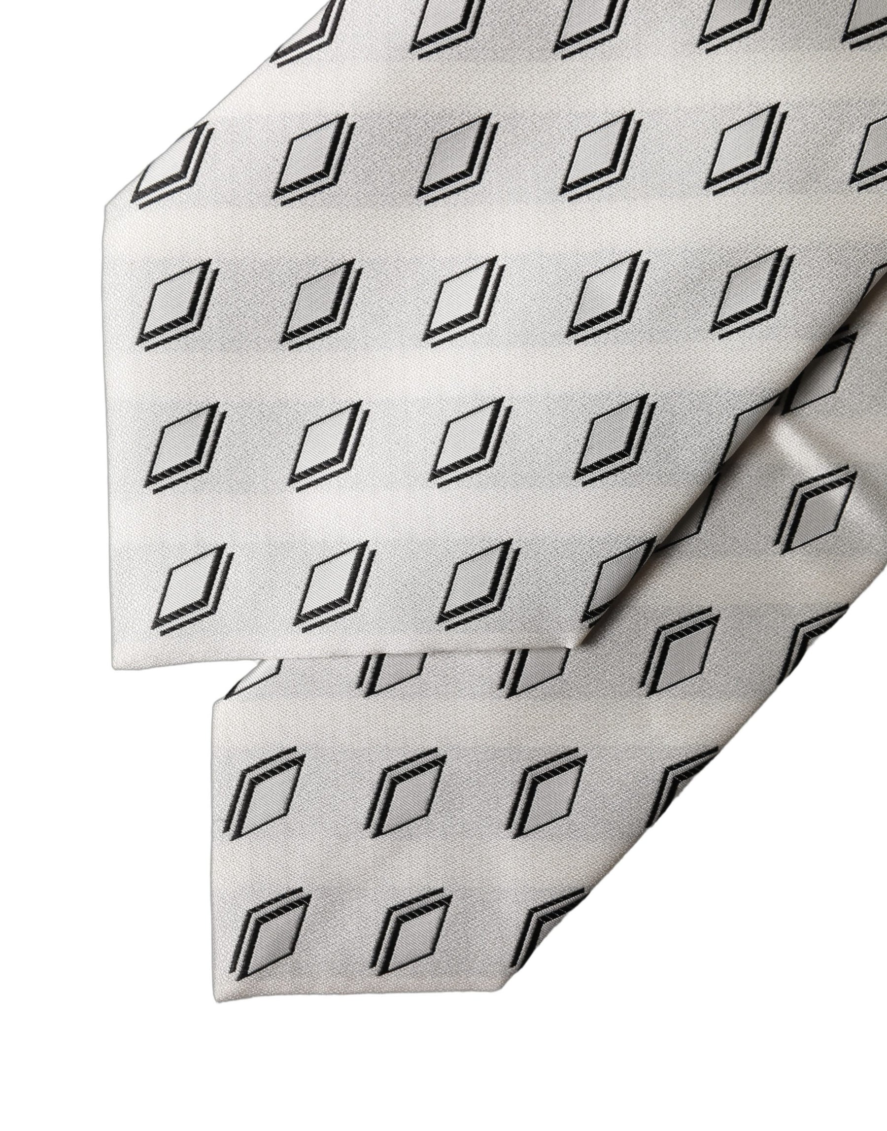Dolce & Gabbana White Patterned Silk Adjustable Women Tied Necktie Tie | Regal Royce