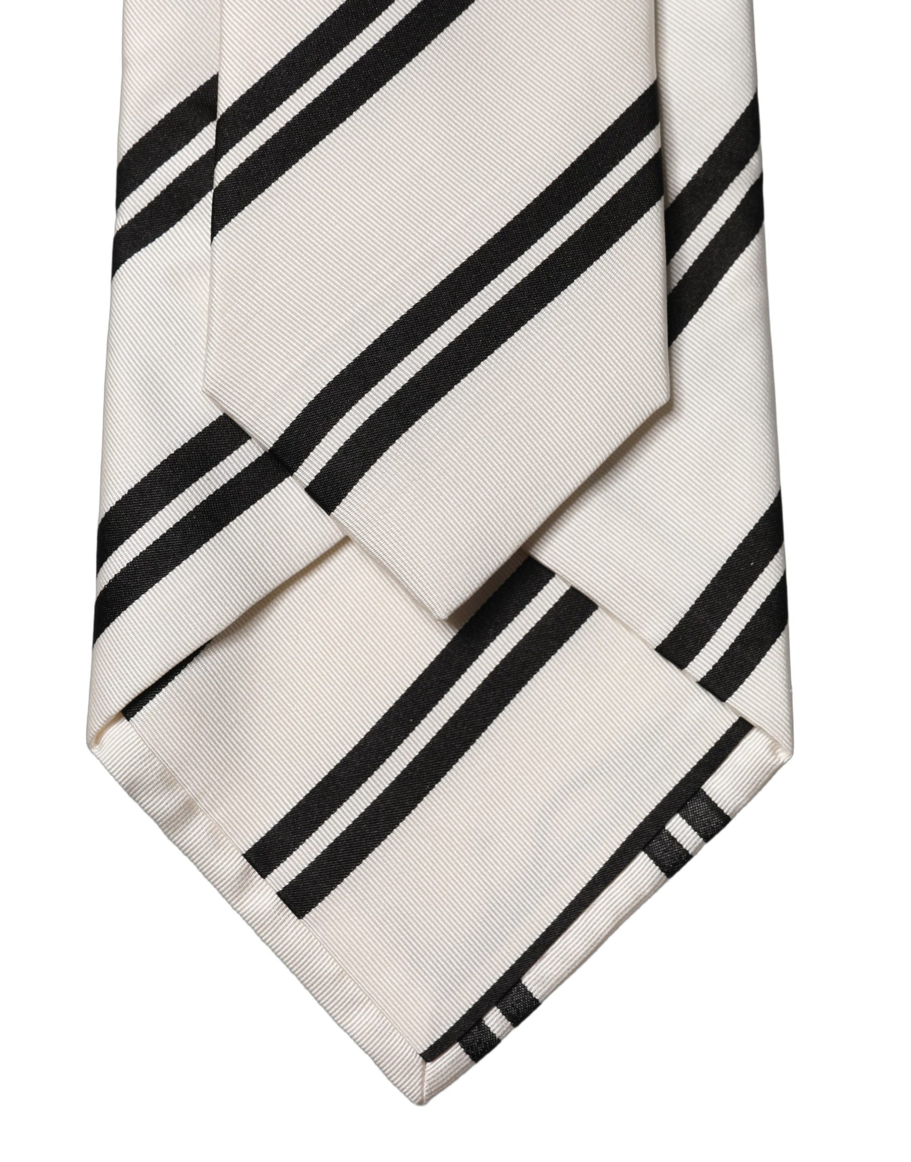 Dolce & Gabbana White Black Stripes Silk Adjustable Women Necktie Tie | Regal Royce