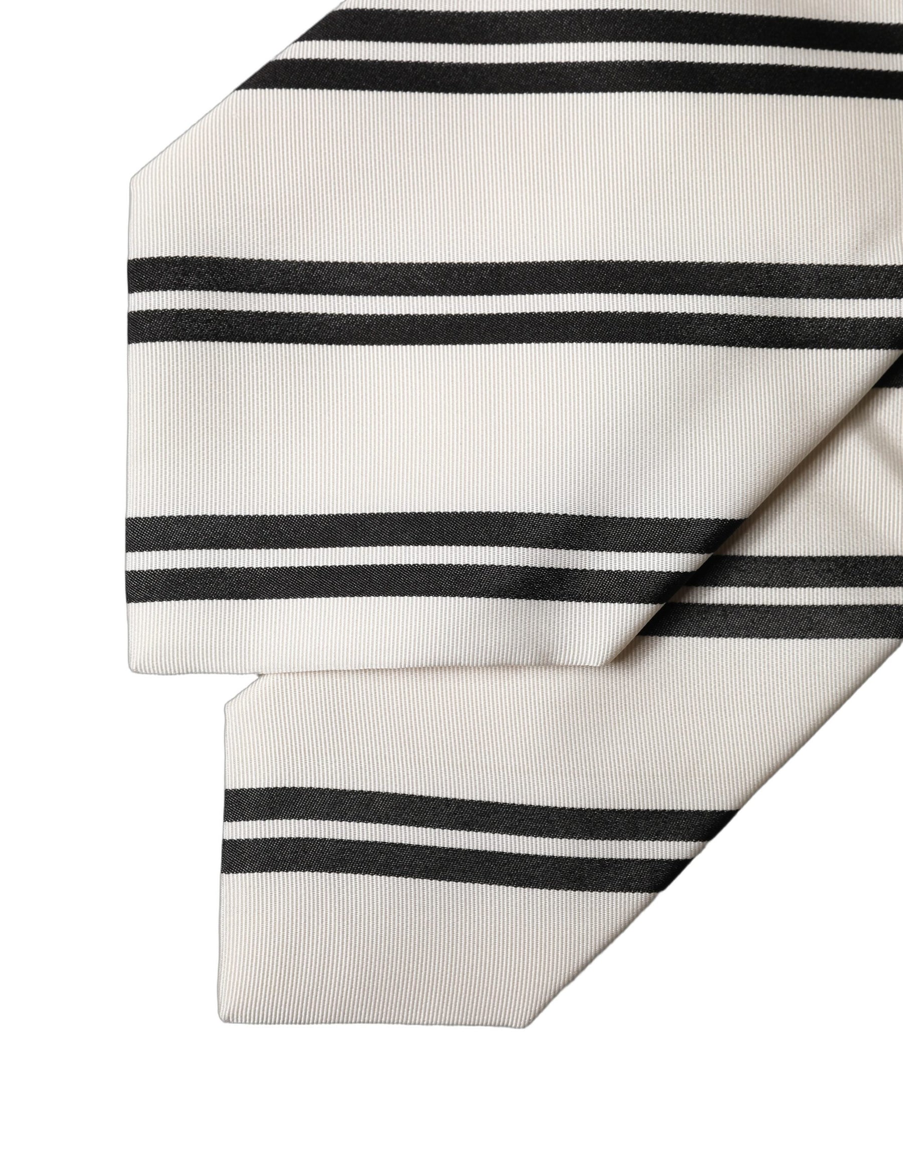 Dolce & Gabbana White Black Stripes Silk Adjustable Women Necktie Tie | Regal Royce