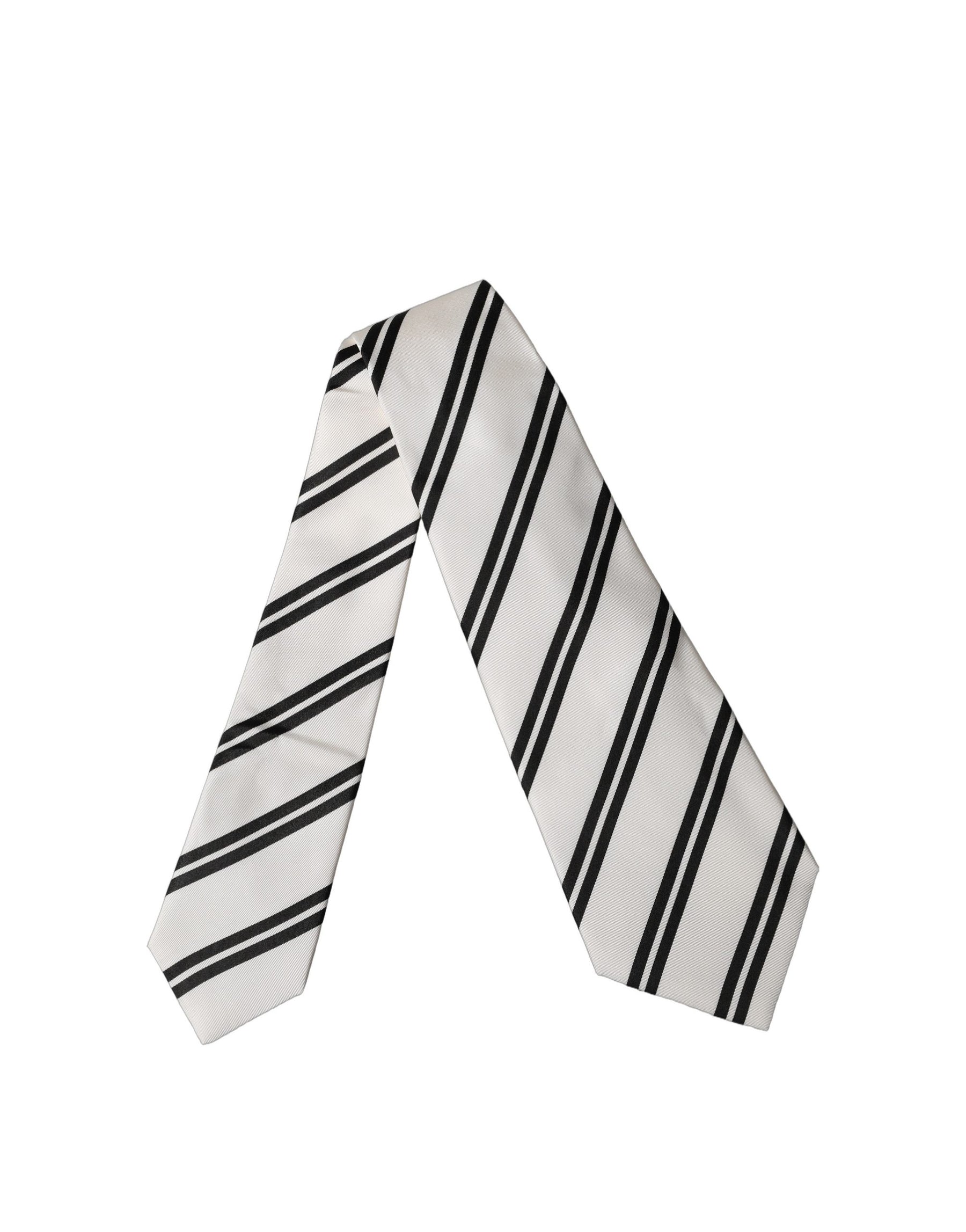 Dolce & Gabbana White Black Stripes Silk Adjustable Women Necktie Tie | Regal Royce