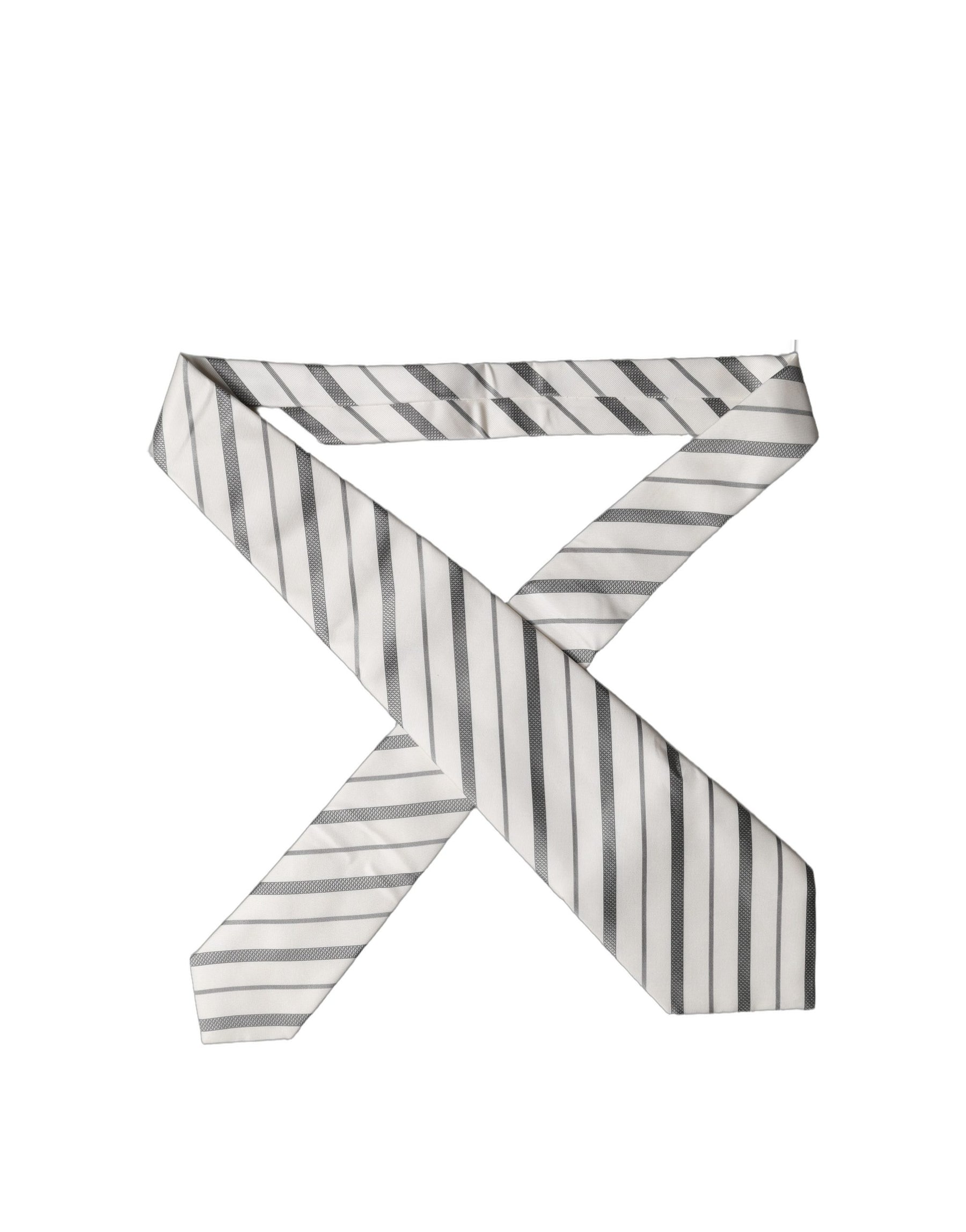 Dolce & Gabbana Black White Stripes Silk Adjustable Women Necktie Tie | Regal Royce