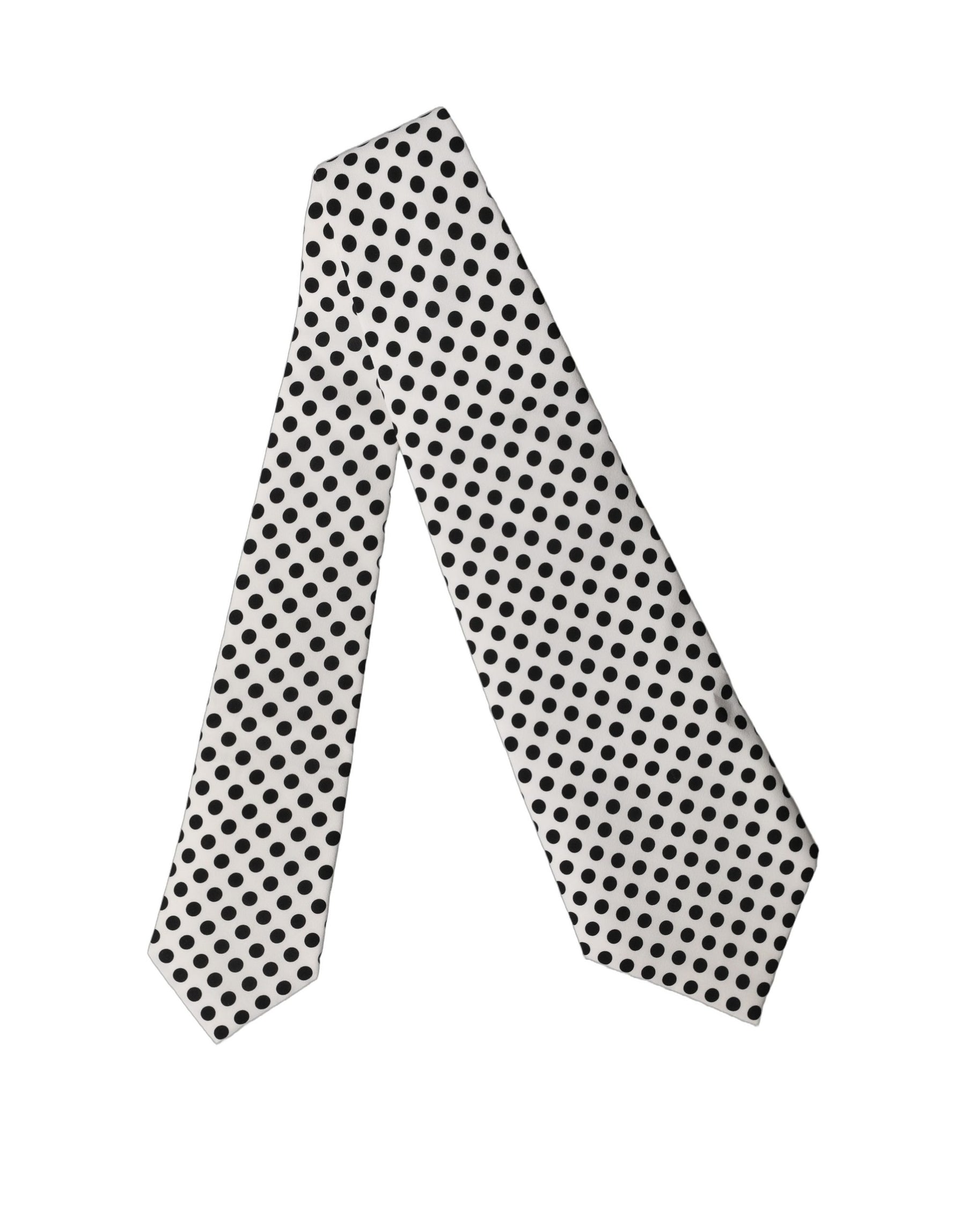 Dolce & Gabbana White Black Polka Dot Silk Adjustable Women Necktie Tie | Regal Royce