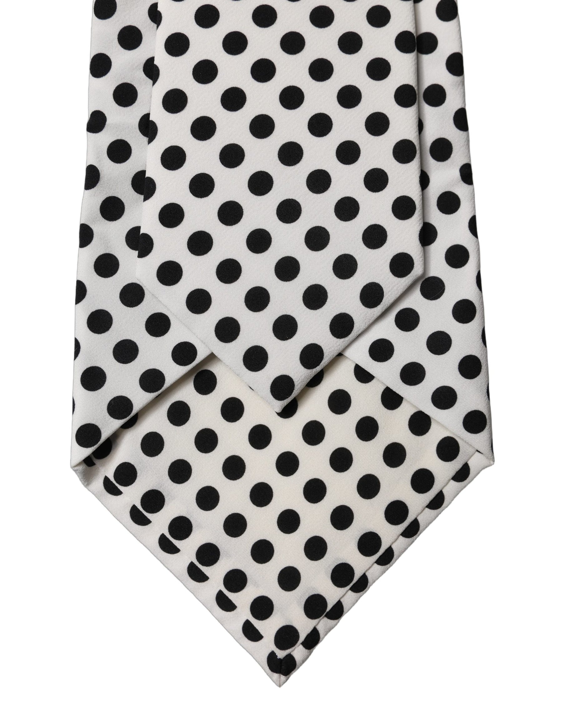 Dolce & Gabbana White Black Polka Dot Silk Adjustable Women Necktie Tie | Regal Royce