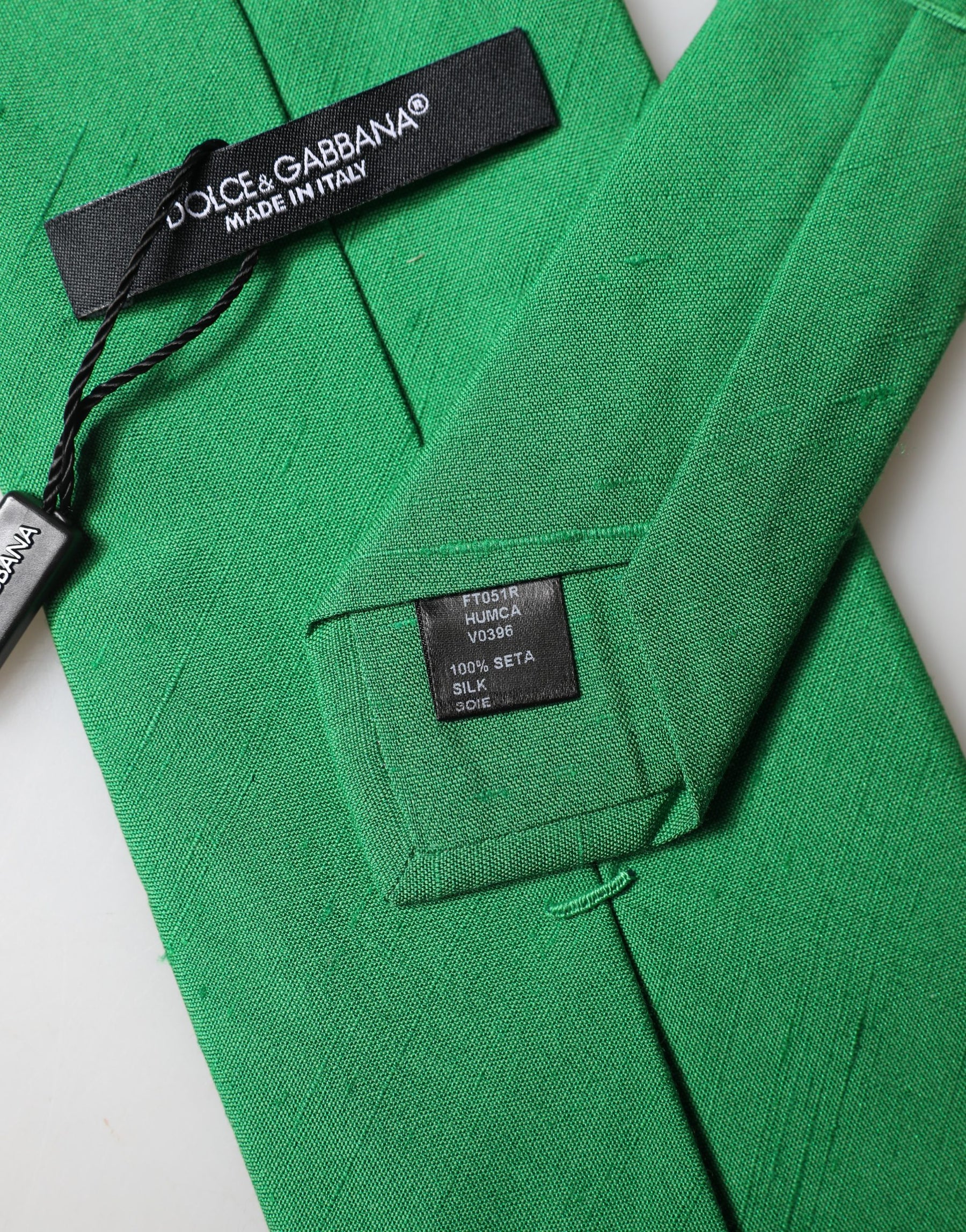 Dolce & Gabbana Green Solid Silk Cotton Adjustable Women Necktie Tie | Regal Royce