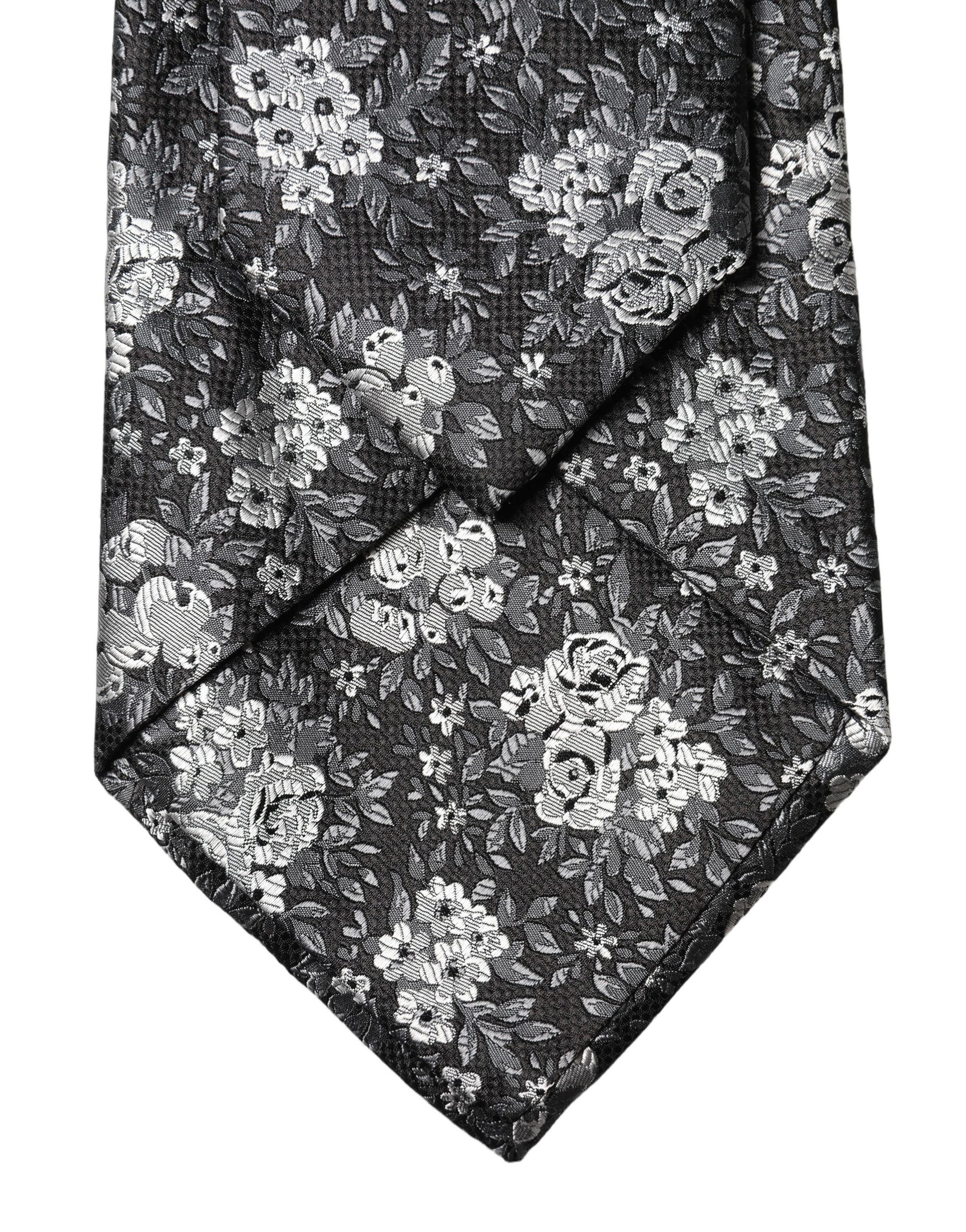Dolce & Gabbana Black White Floral Silk Adjustable Women Necktie Tie | Regal Royce